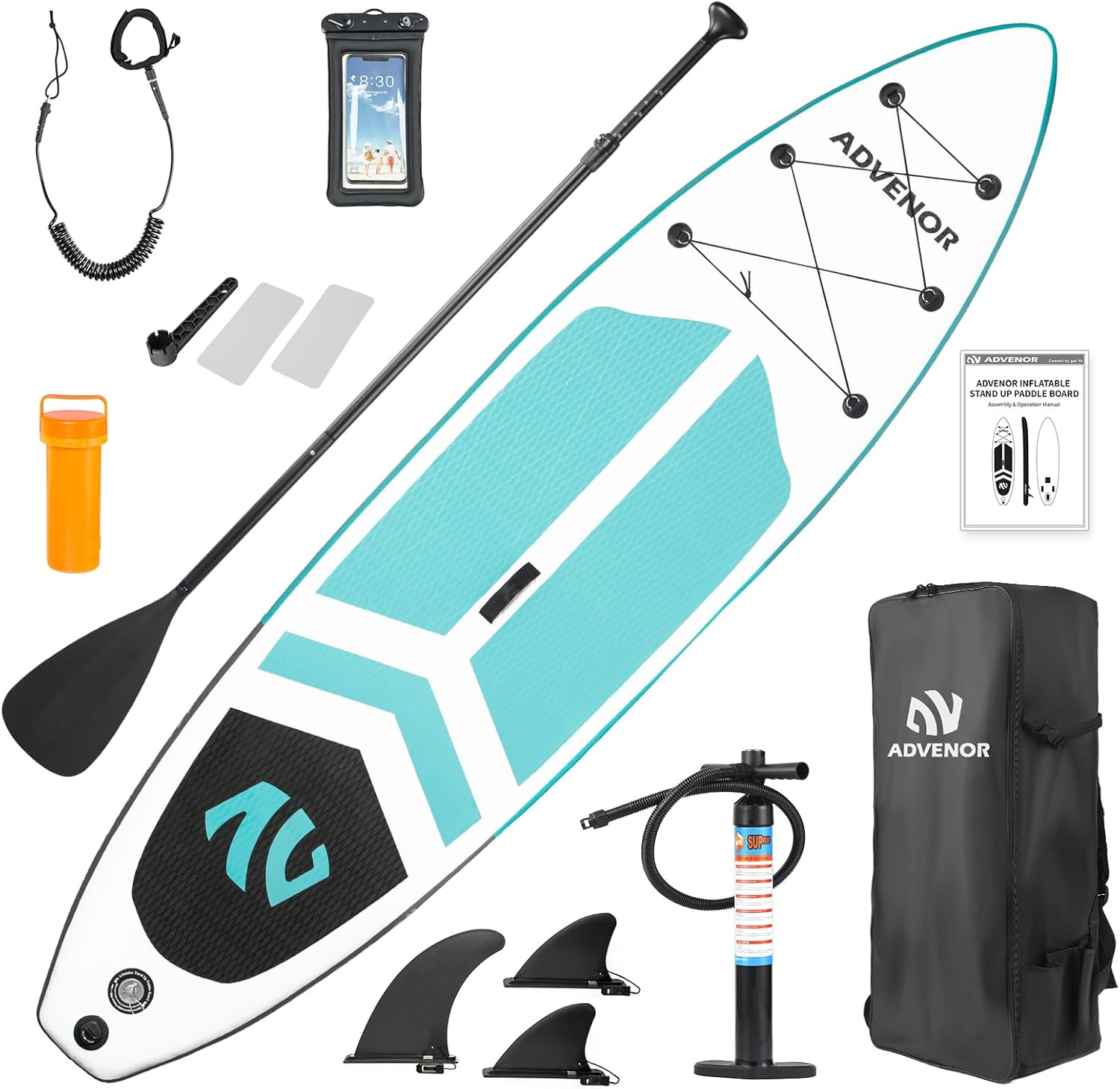 ADVENOR Paddle Board 11'X33 X6 Extra Wide Inflatable Stand up Paddle Board with Hand Pump,Leash, Adjustable Paddle for Basic Version, Extra Kayak Paddle Kayak Seat 2 Fishing Mounts for Fishing Version