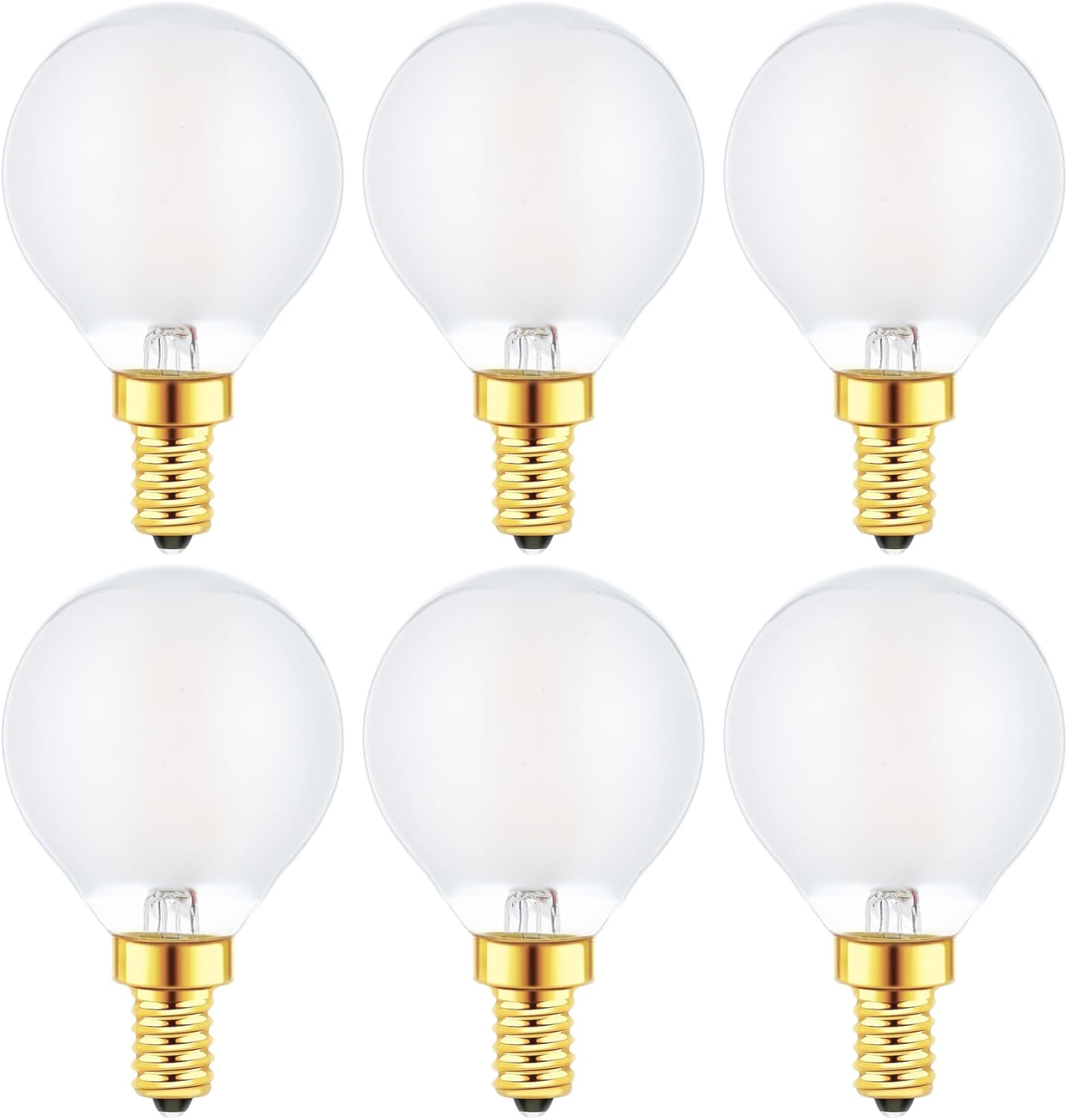 E12 Globe LED Bulbs 2W G16.5 Light Bulbs 25 Watt Equivalent, E12 round Candelabra Bulbs Dimmable 2700K Warm White Frosted Glass, 6 Pack