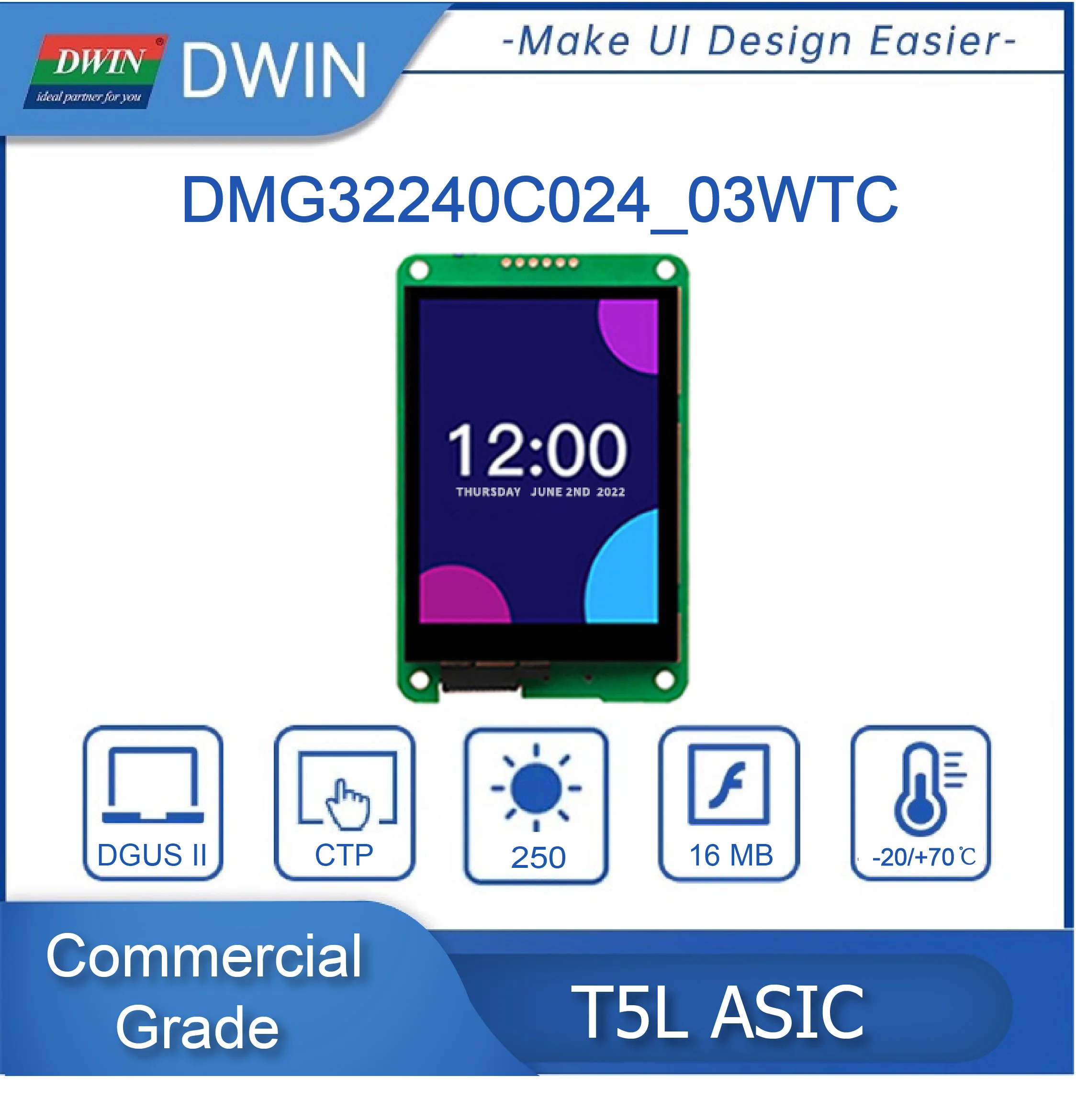 2.4 Inch 320*240 Resolution HMI Touch Screen Commercial Grade UART TN-TFT-LCD Smart Display Module For Arduino STM32 PLC