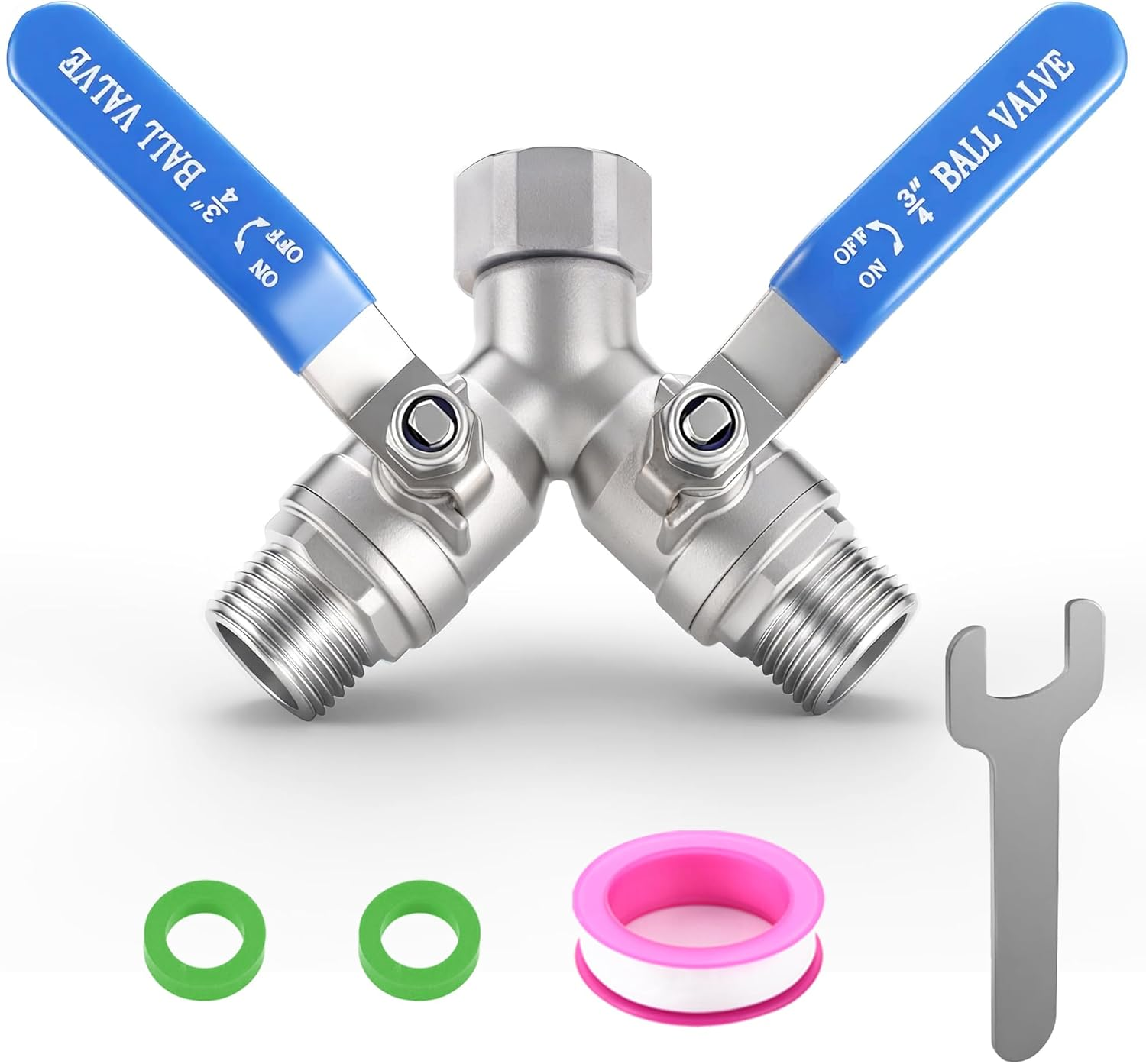 304 Stainless Steel Garden Hose Splitter 2 Way Heavy Duty, Full Flow Hose Y Splitter with Long Handle,Lead-Free Y Valve Water Garden Hose Adapter,3/4