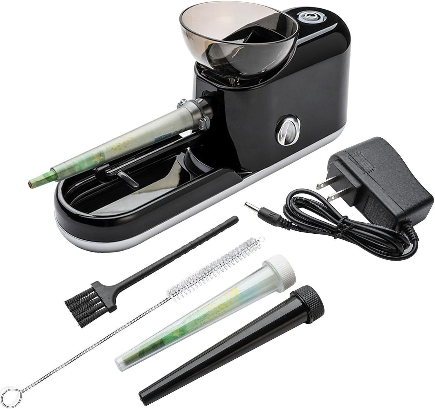 Free Boy Electric Cones Rolling Machine Automatic Cone Loader Minin Portable Pre Rolled Cones Filling Maker,1 Stirring Rod, 1 Brush(King Size, Black-Lines)