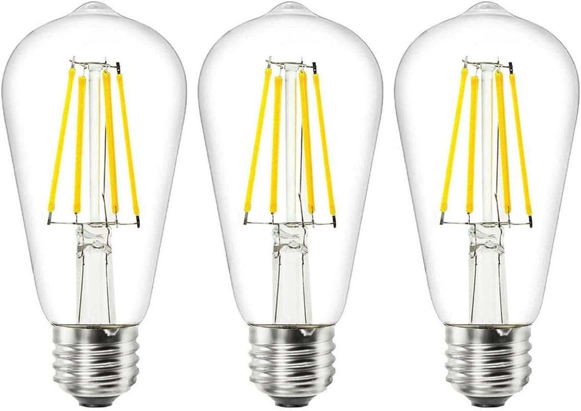 DC 12V ST64 LED Light Bulb 6000K 6W Daylight LED Edison Filament E26 Screw Base Lamp DC Low Voltage RV Marine Boat Classic Industrial Prop Retro Landscape Industrial Lighting Non-Dimmable 3-Pack …