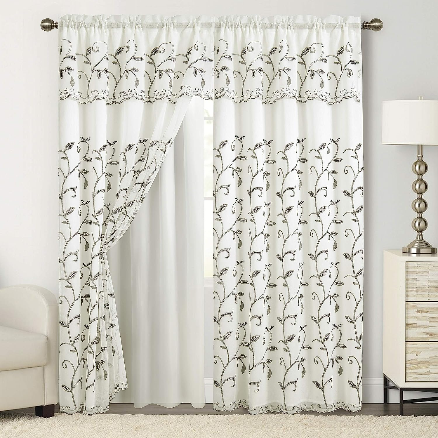 Cortinas Beige Para Sala Elegantes Con Cenefas 54X84 Modernas De 2 Paneles US