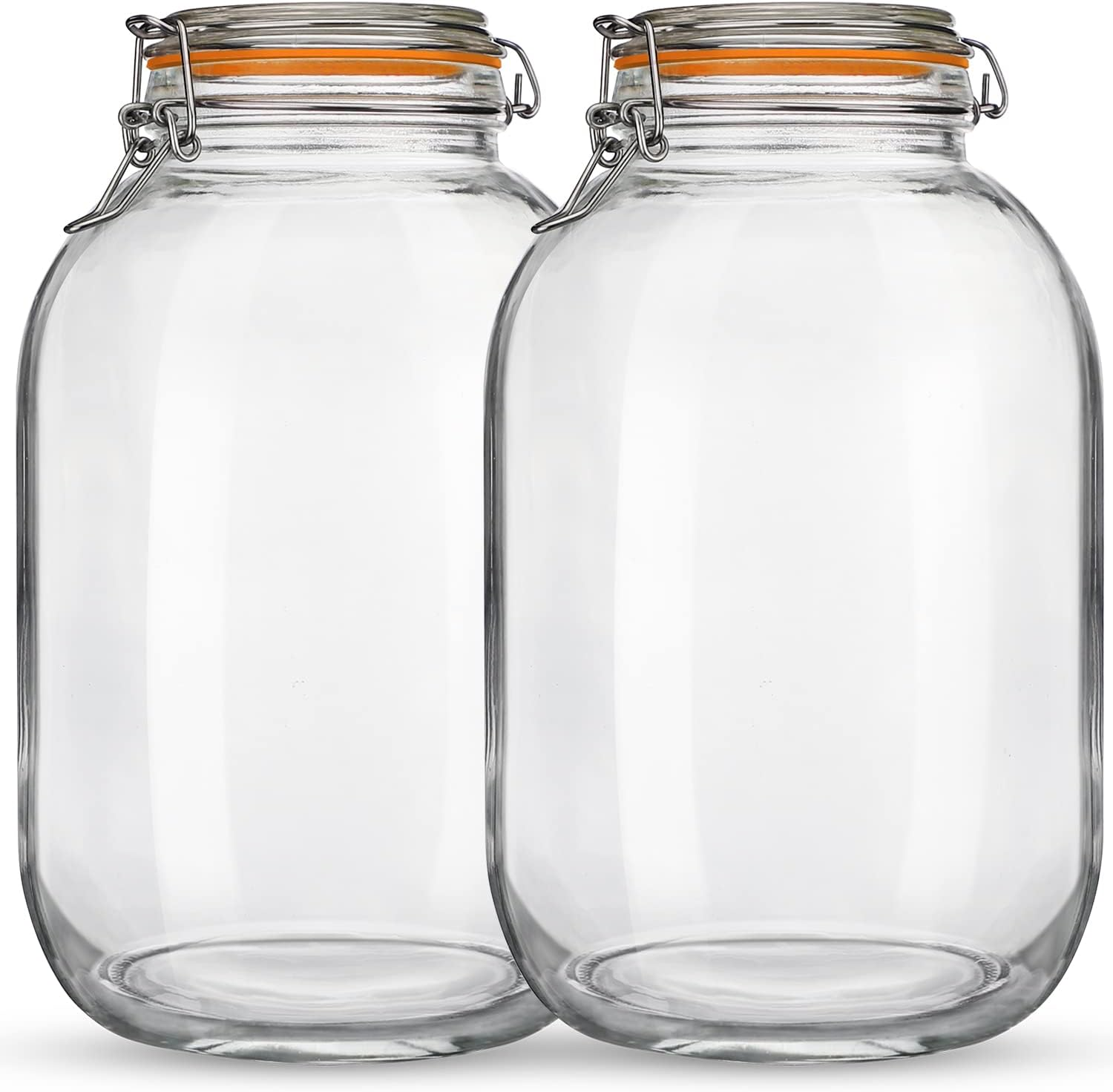 Glass Jars with Airtight Lids, 2 Pack - 1 Gallon Wide Mouth Mason Jars with Hinged Lids for Fermenting, Canning, Preserving - Storage Jar with 1 Silicone Gaskets