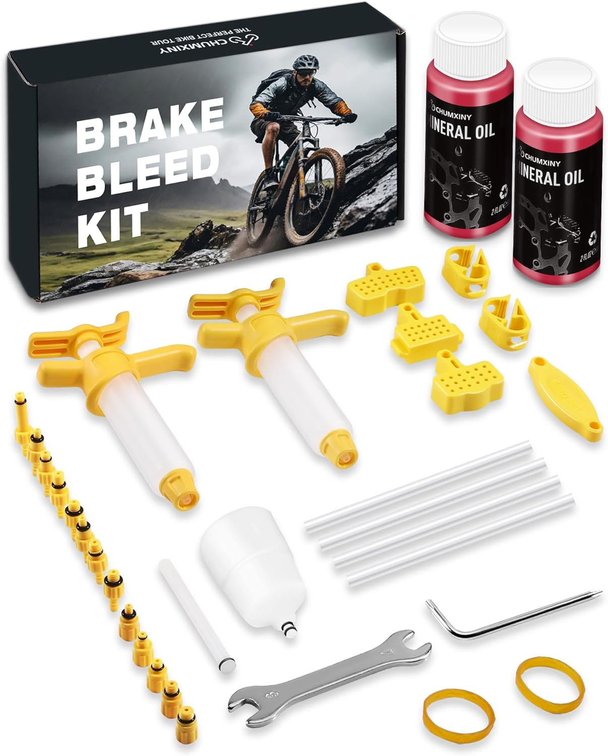 Brake Bleed Kit for Shimano, TEKTRO, TRP Hydraulic Disc Brakes.Mountain Bike Brake Bleed Kit Includes Transparent Funnel, 120ML Mineral Oil Brake Fluid.
