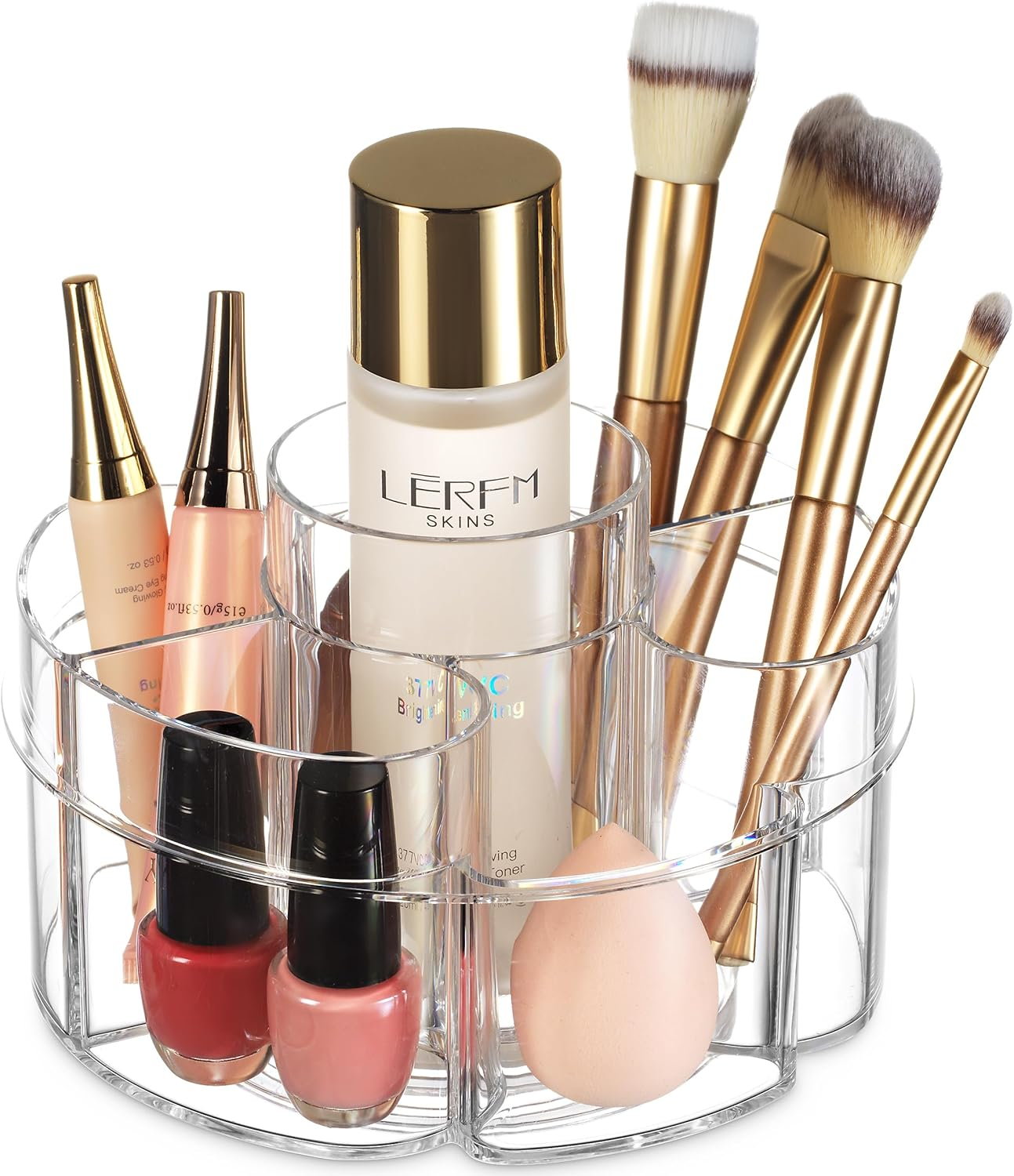 Small Rotating Makeup Organizer - Mini yet Spacious Cosmetic Storage Solution with Multiple Compartments - the Perfect Spinning Make-Up Caddy for Vanity or Bathroom Counter (Round - Clear)