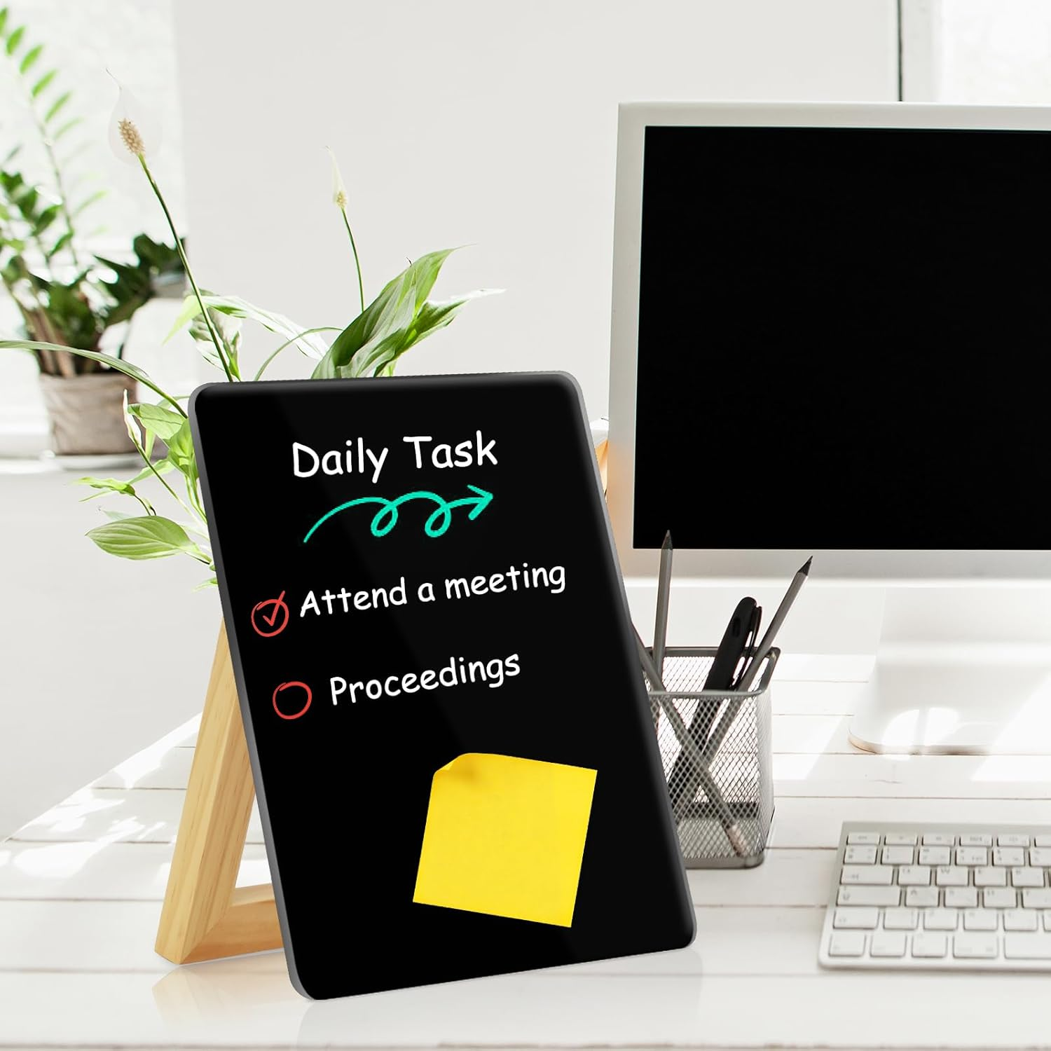 QUEENLINK Desktop Black Glass Dry Erase Board, Small Glass Whiteboard with Ad... - Picture 9 of 16