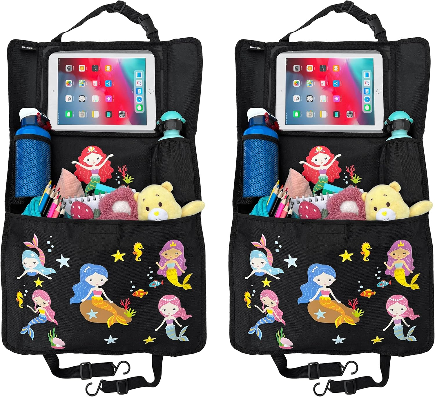 2X Kinder Autositz Rückenlehnenschutz Organizer Mit Verstellbarer Tablet Tasche, Aufbewahrung Für Zubehör – Meerjungfrau