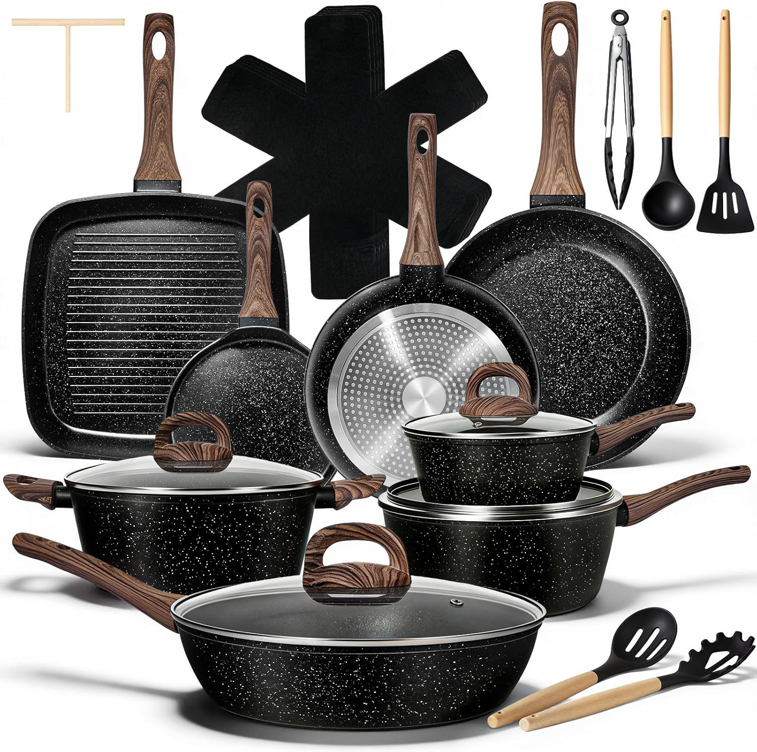 25pc Nonstick Ceramic Pots and Pans Set Induction Cookware Non-Toxic Black New