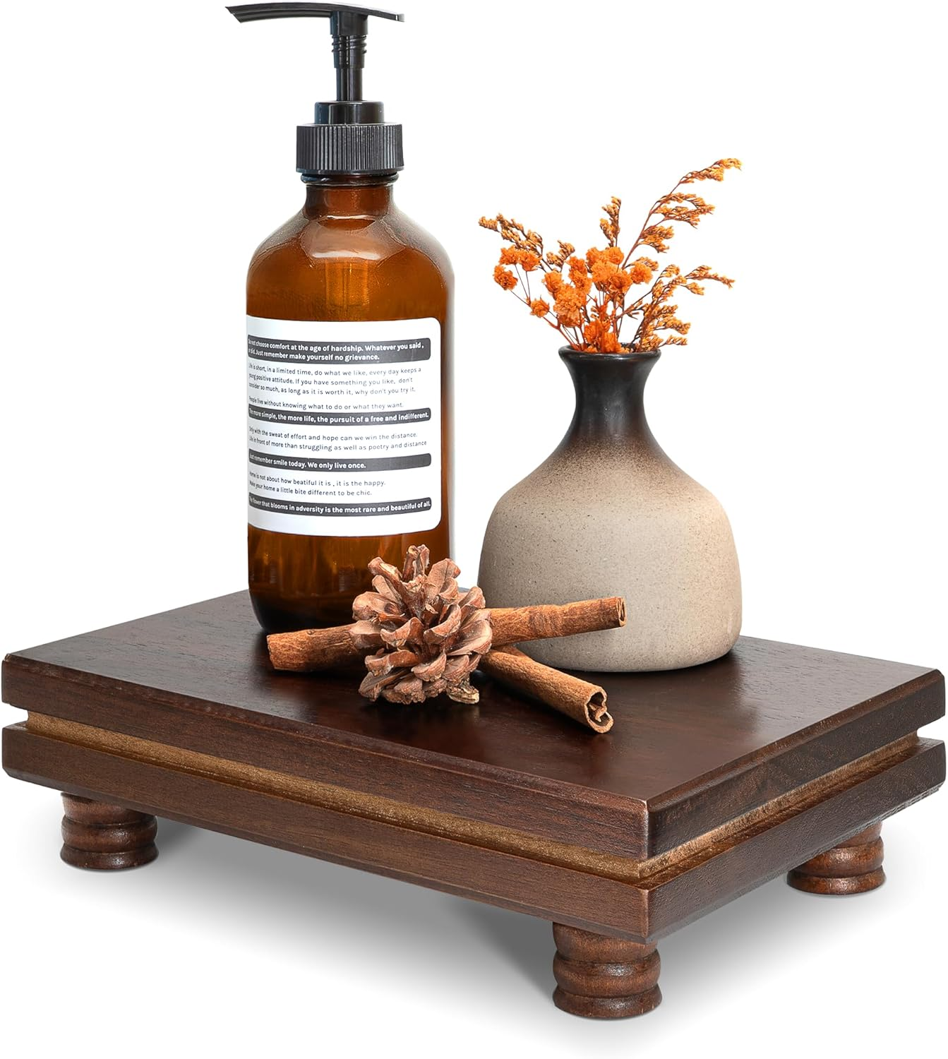 Rustic Wood Riser Display Stand for Home Decor – Farmhouse Riser for Decor as Cake Stand & Soap Holder - Ideal for Displaying Bathroom Accessories (Dark Acacia Wood)