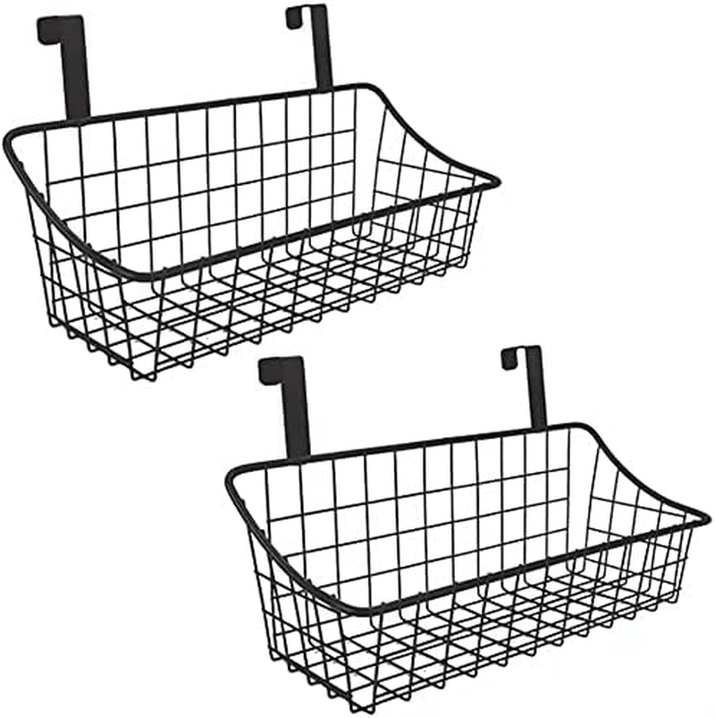 Wire Storage Basket No Drilling Wall Hanging Baskets with Adhesive for Kitchen, Bathroom, Bedroom Storage 2 Pack Black