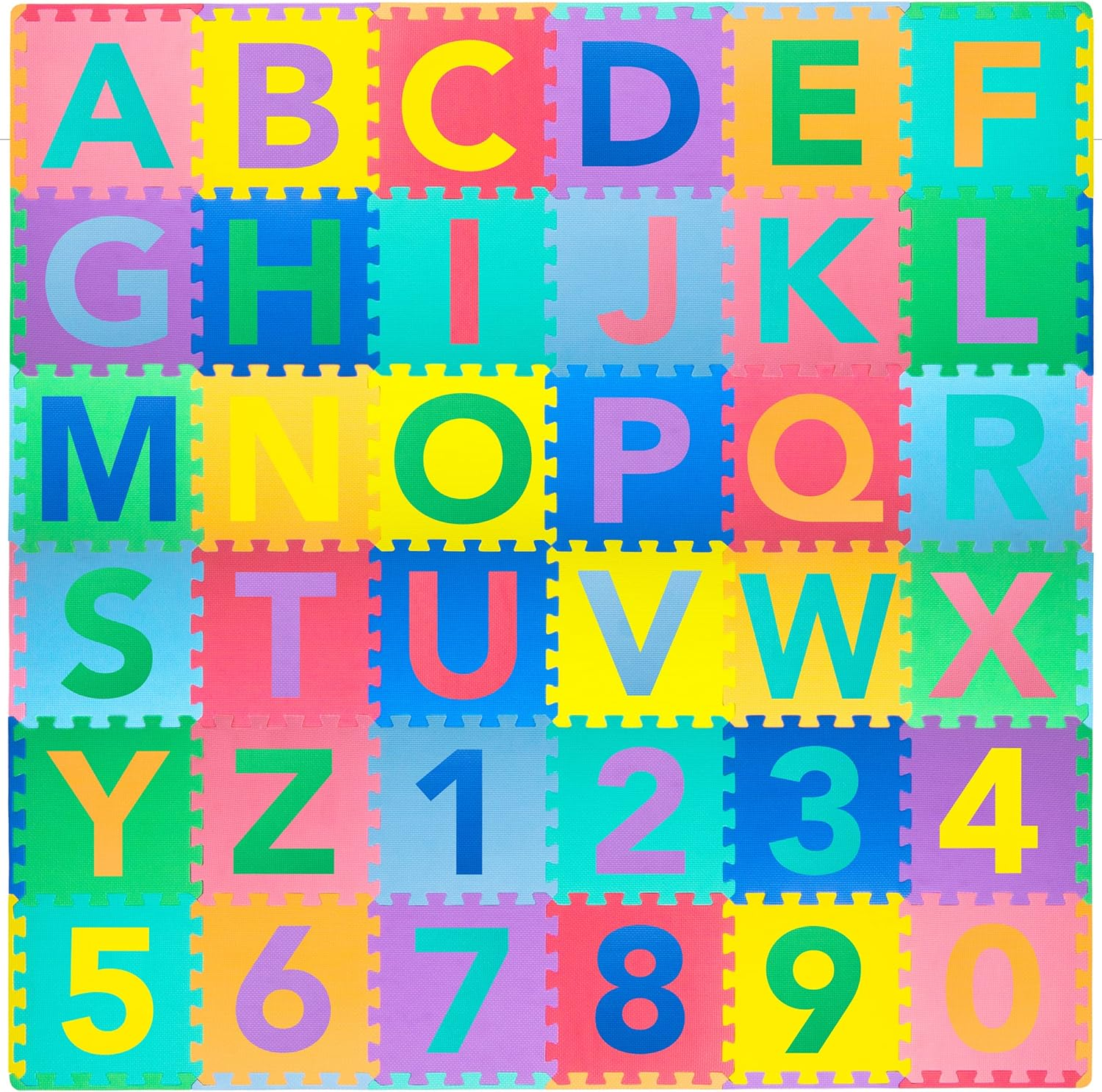 Kids Puzzle Alphabet, Numbers, 36 Tiles and Edges Play Mat, 12