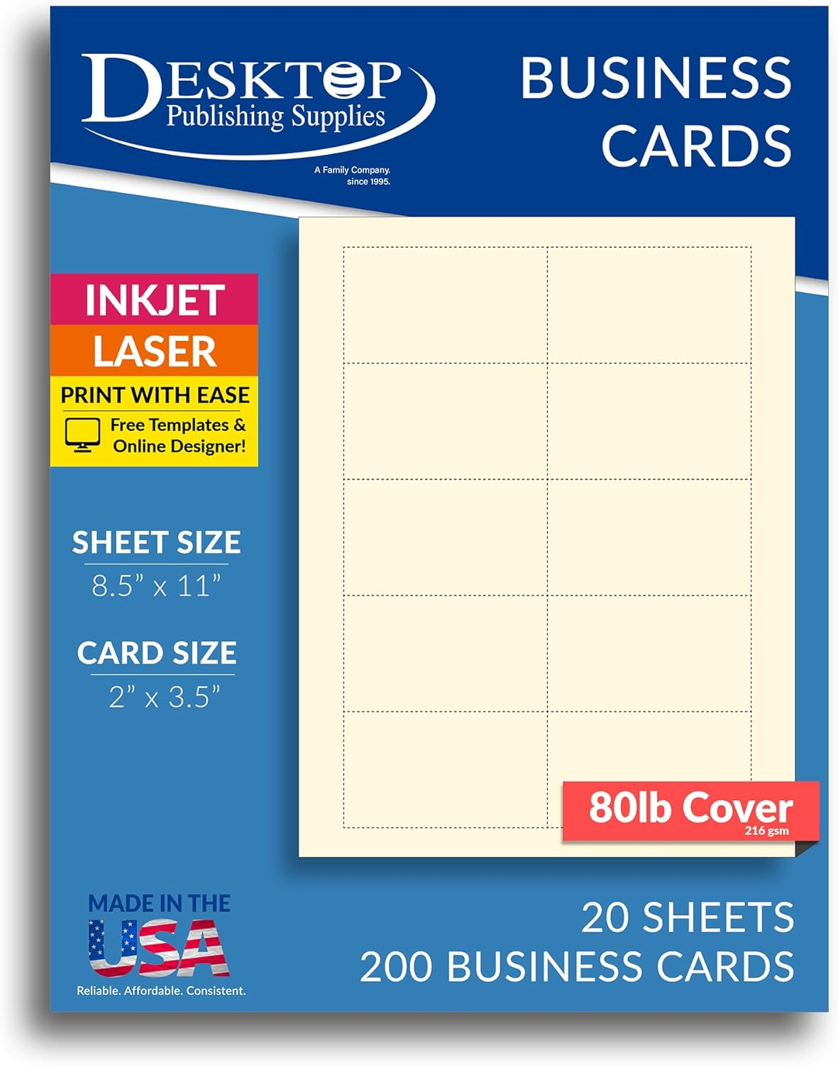 Heavyweight 80Lb off White/Cream Blank Business Cards - Laser & Inkjet (20 Sheets / 200 Business Cards)