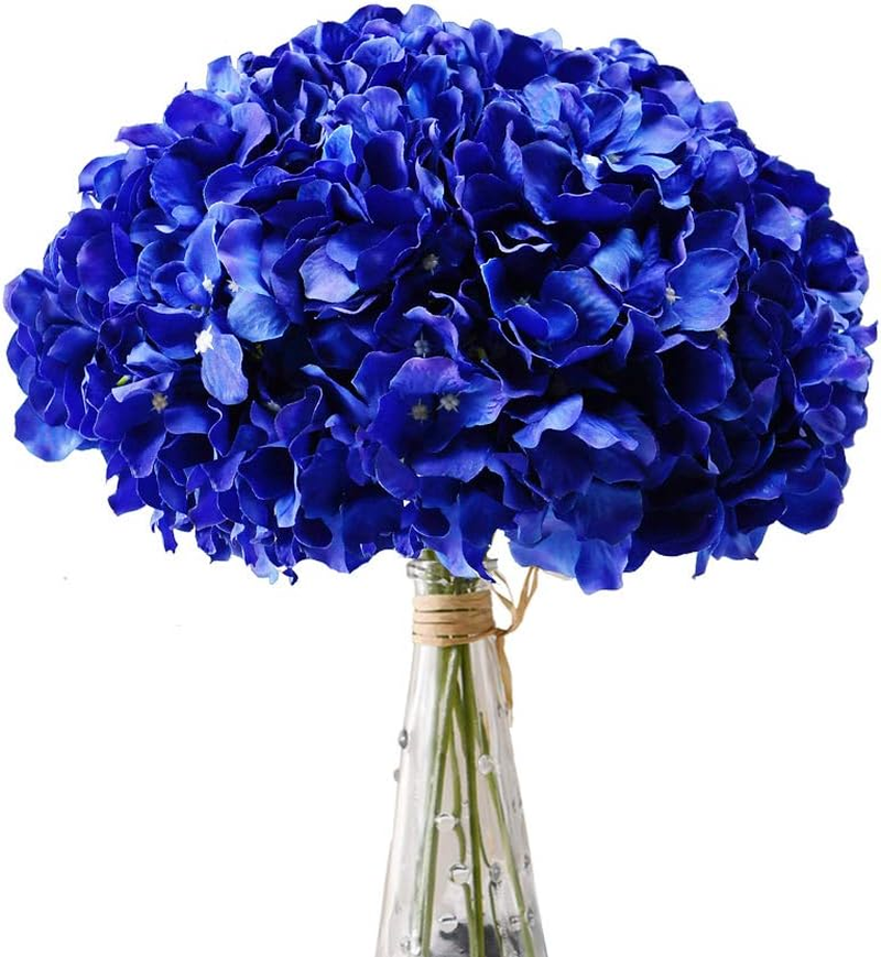 Royal Blue Flowers Hydrangea Artificial Flowers 10Pcs Full Faux Hydrangea Silk Flowers Fake Flowers Heads Silk Flowers with Stems for Wedding Party Centerpieces Home Party Decoration