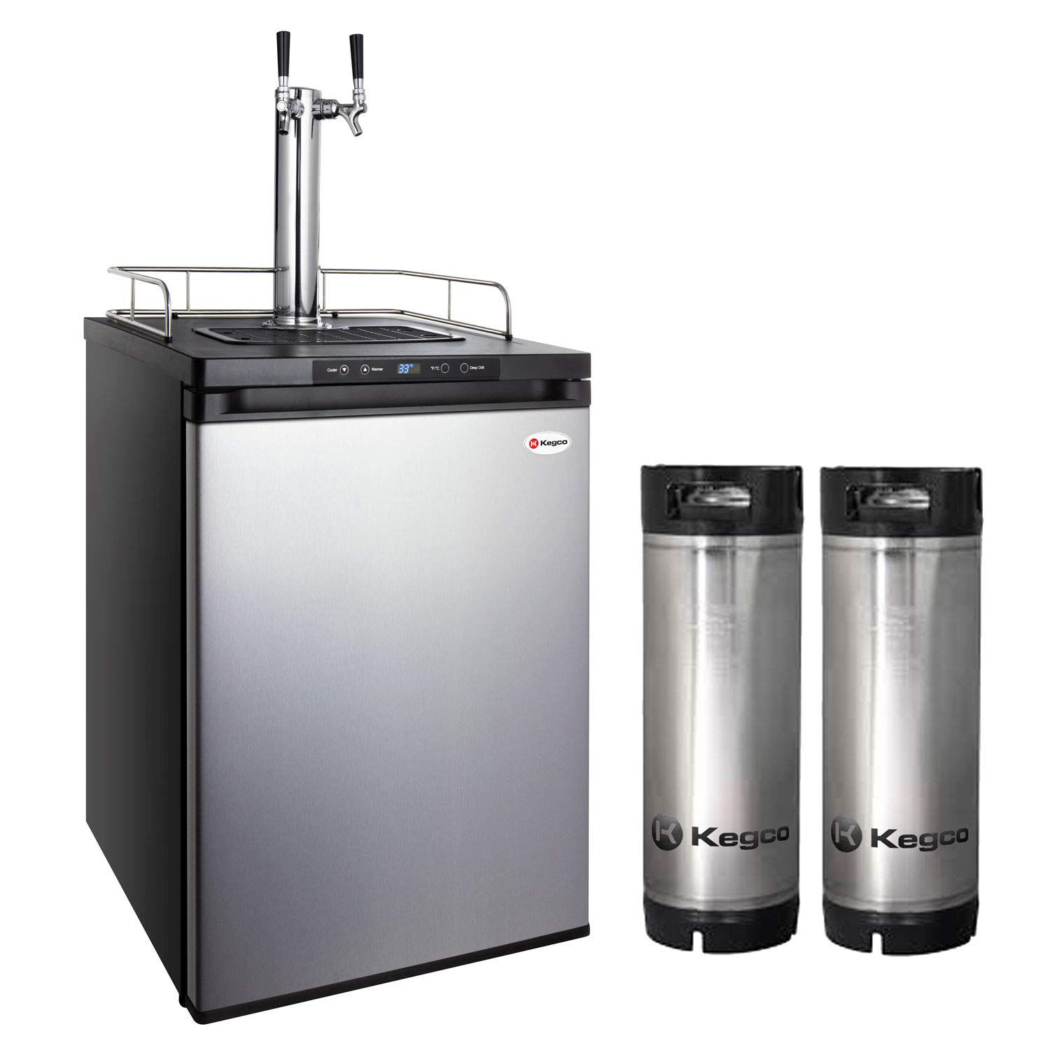 HBK309S-2K Full-Size Digital Homebrew Kegerator Dual Faucet Stainless with Ball Lock Keg, 1 Count