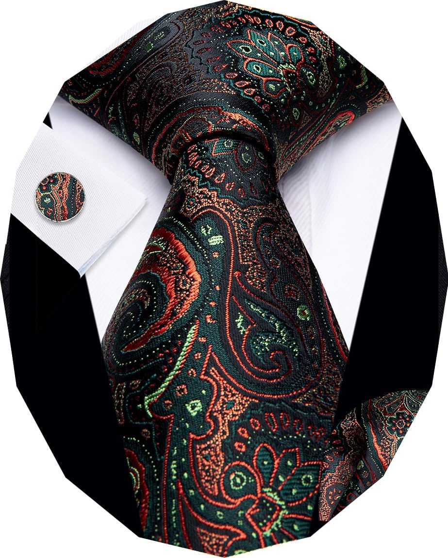 Paisley Tie Sets Floral Necktie Handkerchief Cufflinks Set Silk Woven Ties Business Wedding Party