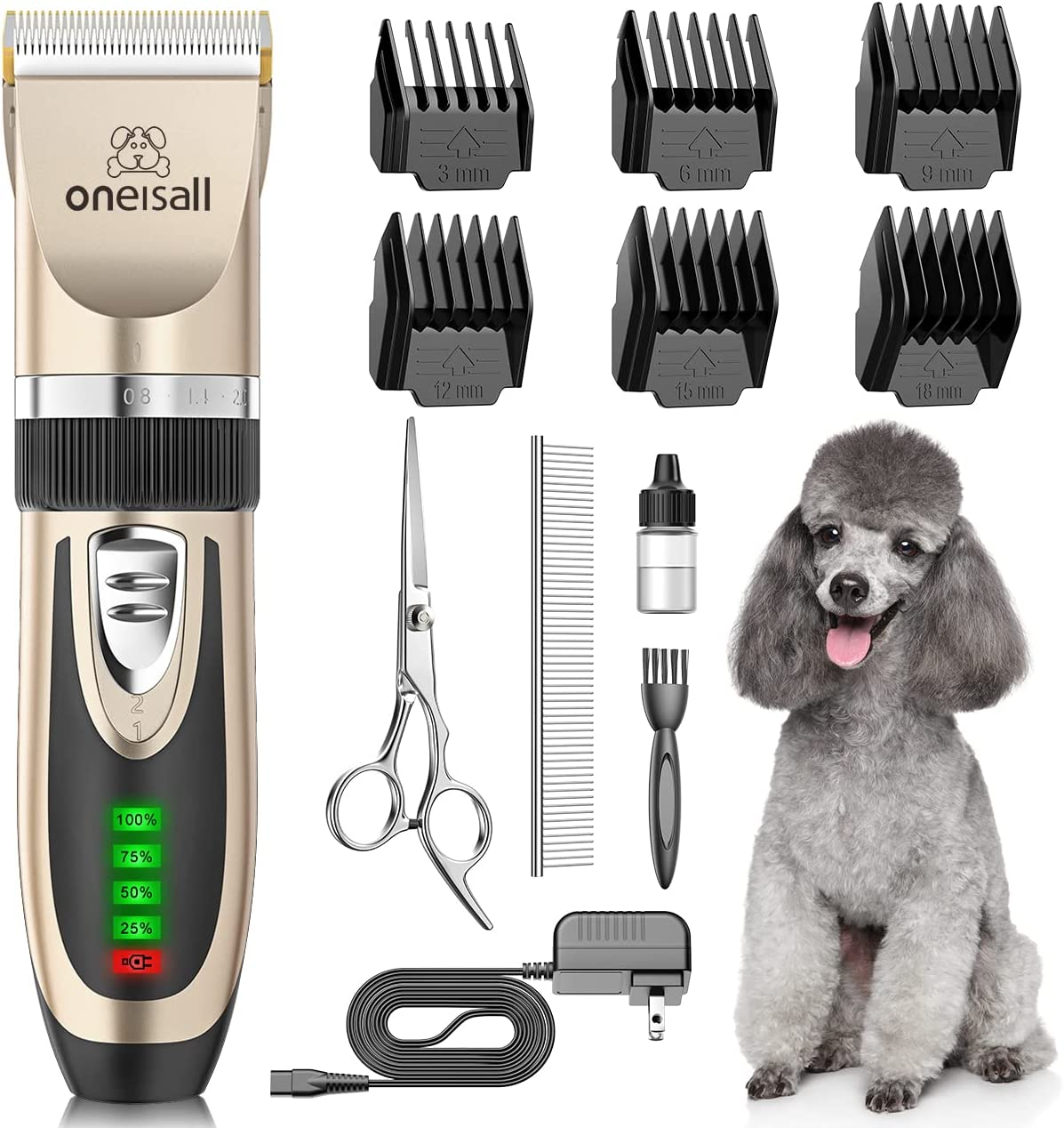 Oneisall Cordless Pet Shaver – Low Noise Dog Grooming Kit – Rechargeable