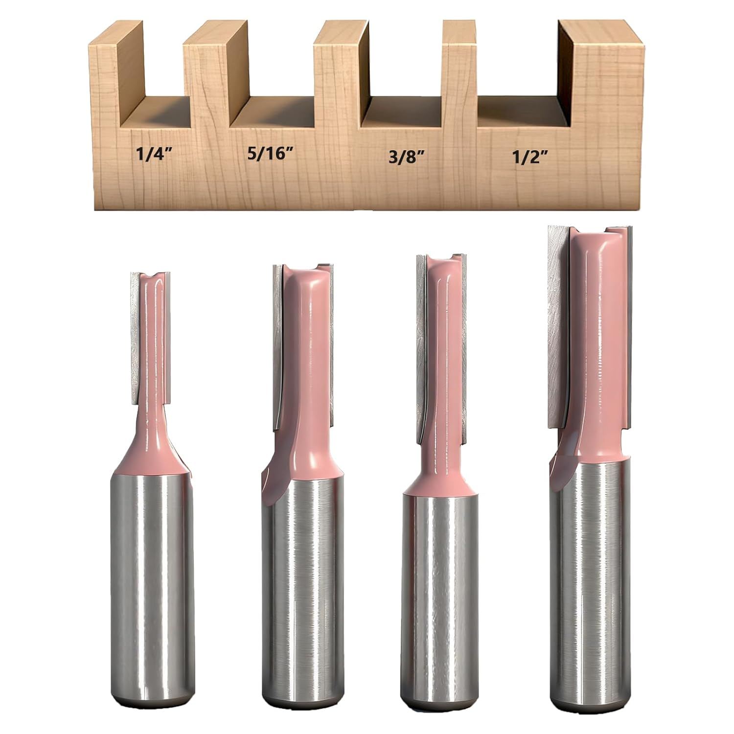 4-Piece Straight Router Bit Set 1/2 Inch Shank, 1/4