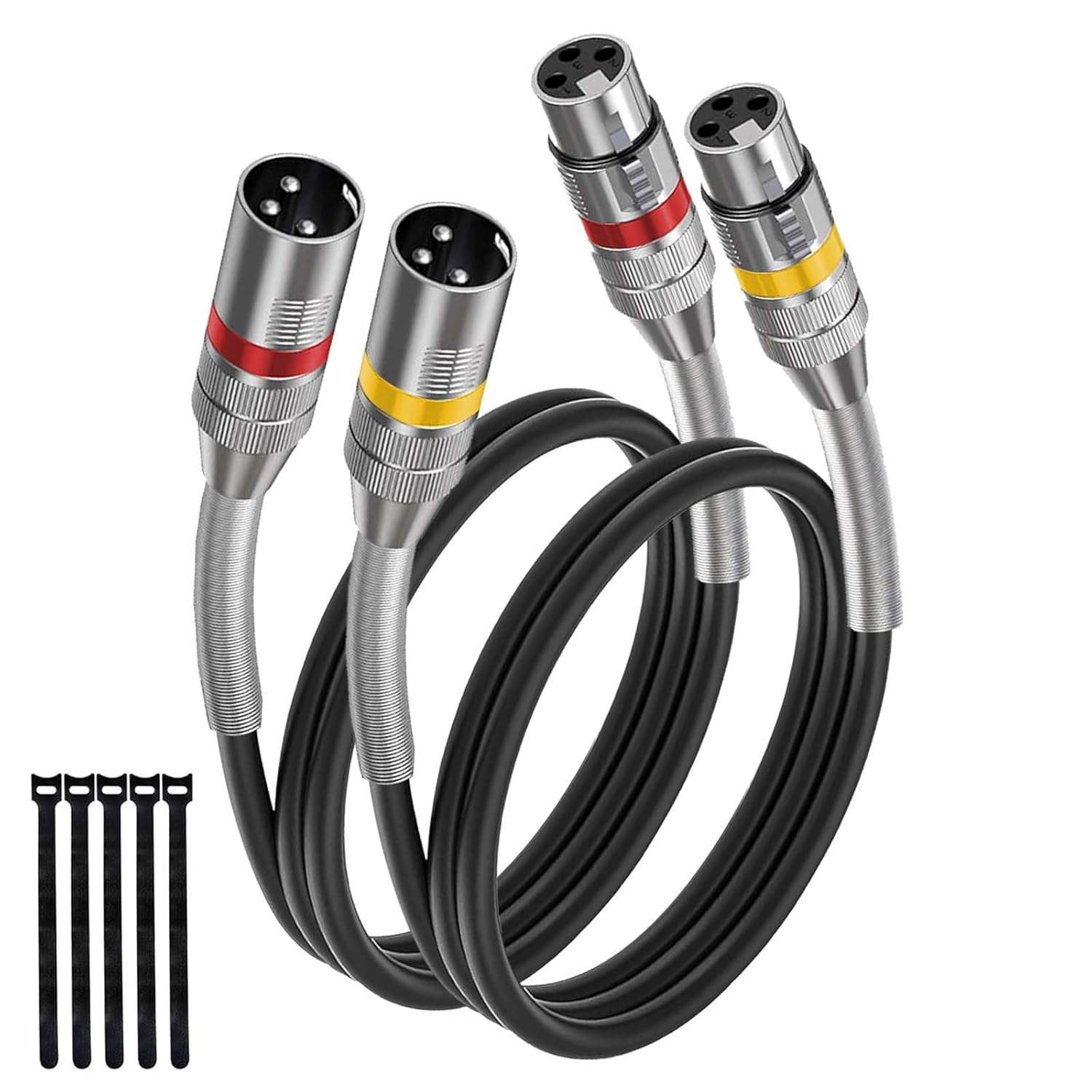 XLR to XLR Cables, 3 Pin Balanced Shielded Male to Female Microphone Cables for Studio Recording, Audio Mixer, Podcast or PA System, Copper Conductors, PVC Jacket, 1 Ft/ 2 Pack