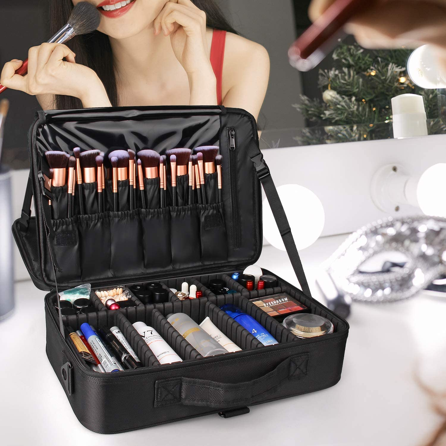 Samtour Makeup Train Case Cosmetic Bag Professional Brush Organizer and Stora... - Picture 8 of 11