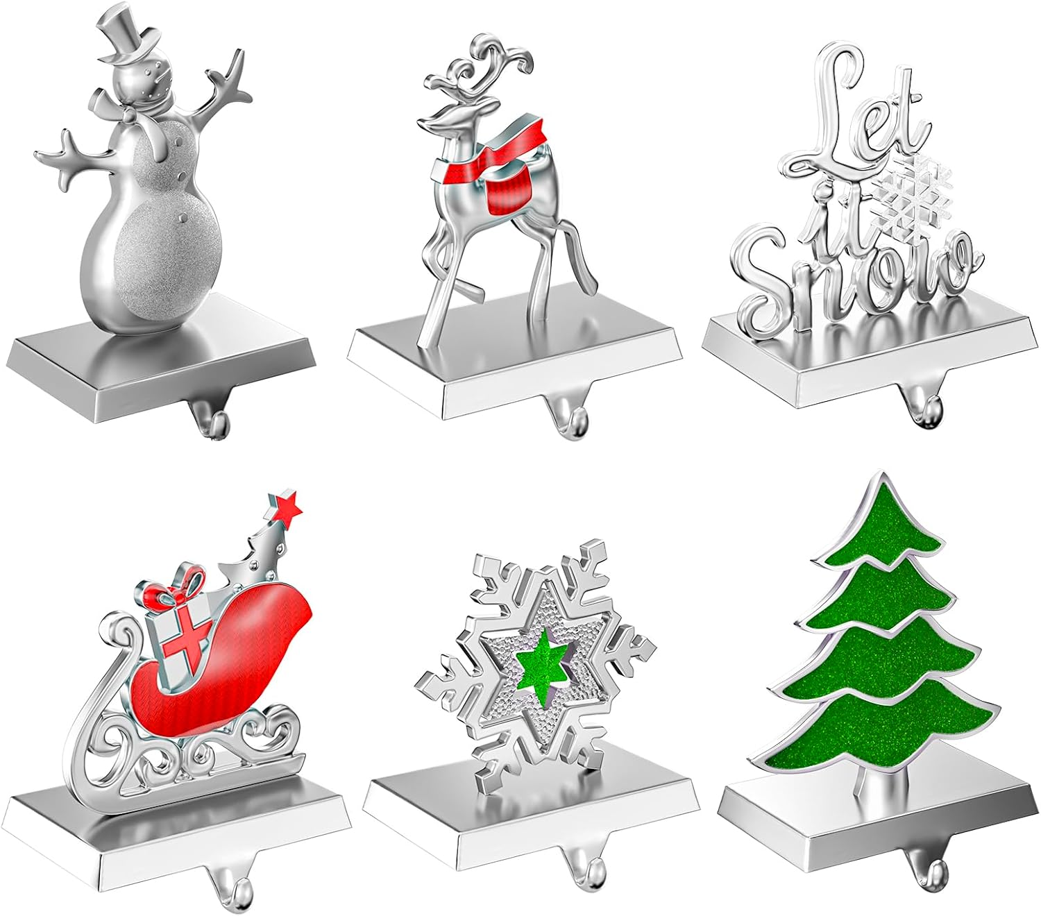 Christmas Stocking Holders for Mantle Weighted Metal Stocking Hangers Hooks for Fireplace Christmas Decorations (Set of 6)