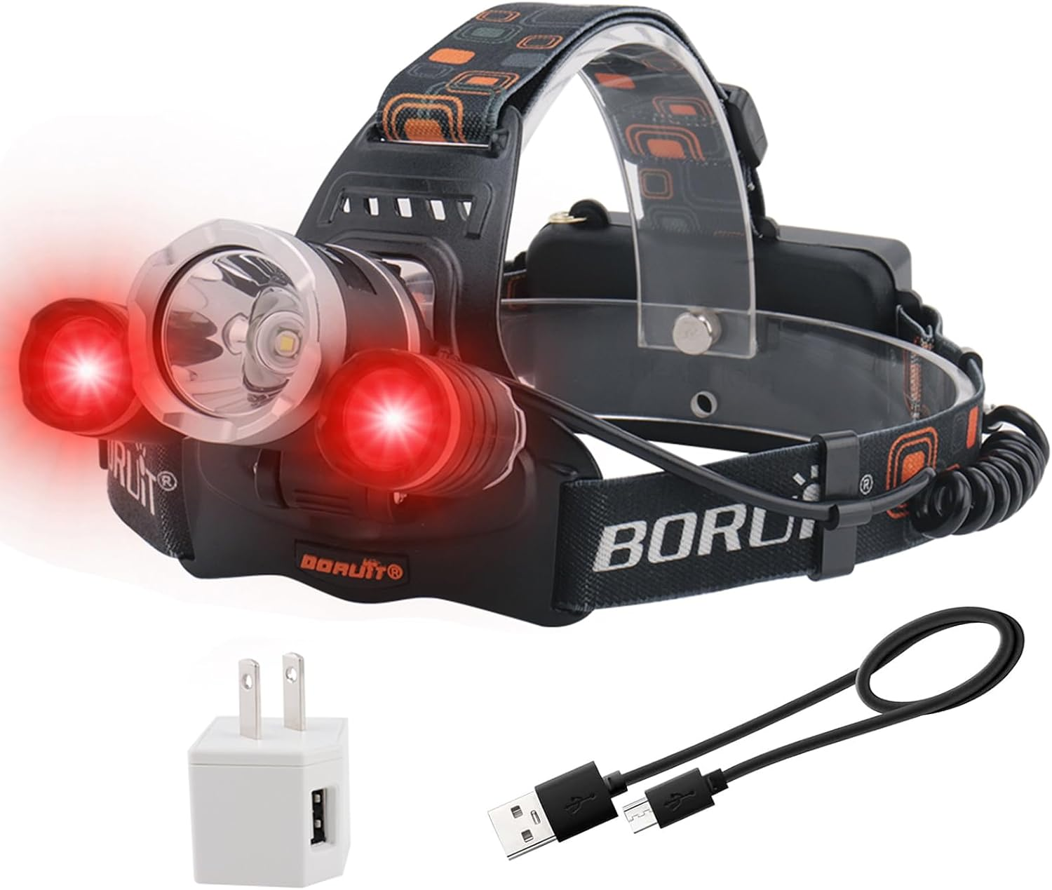 RJ-3000 LED Rechargeable Headlamp,3 Modes White and Red LED Hunting Headlamps,Super Bright Tactical Flashlight Red Light Head Lamp for Running Camping Hiking Fishing