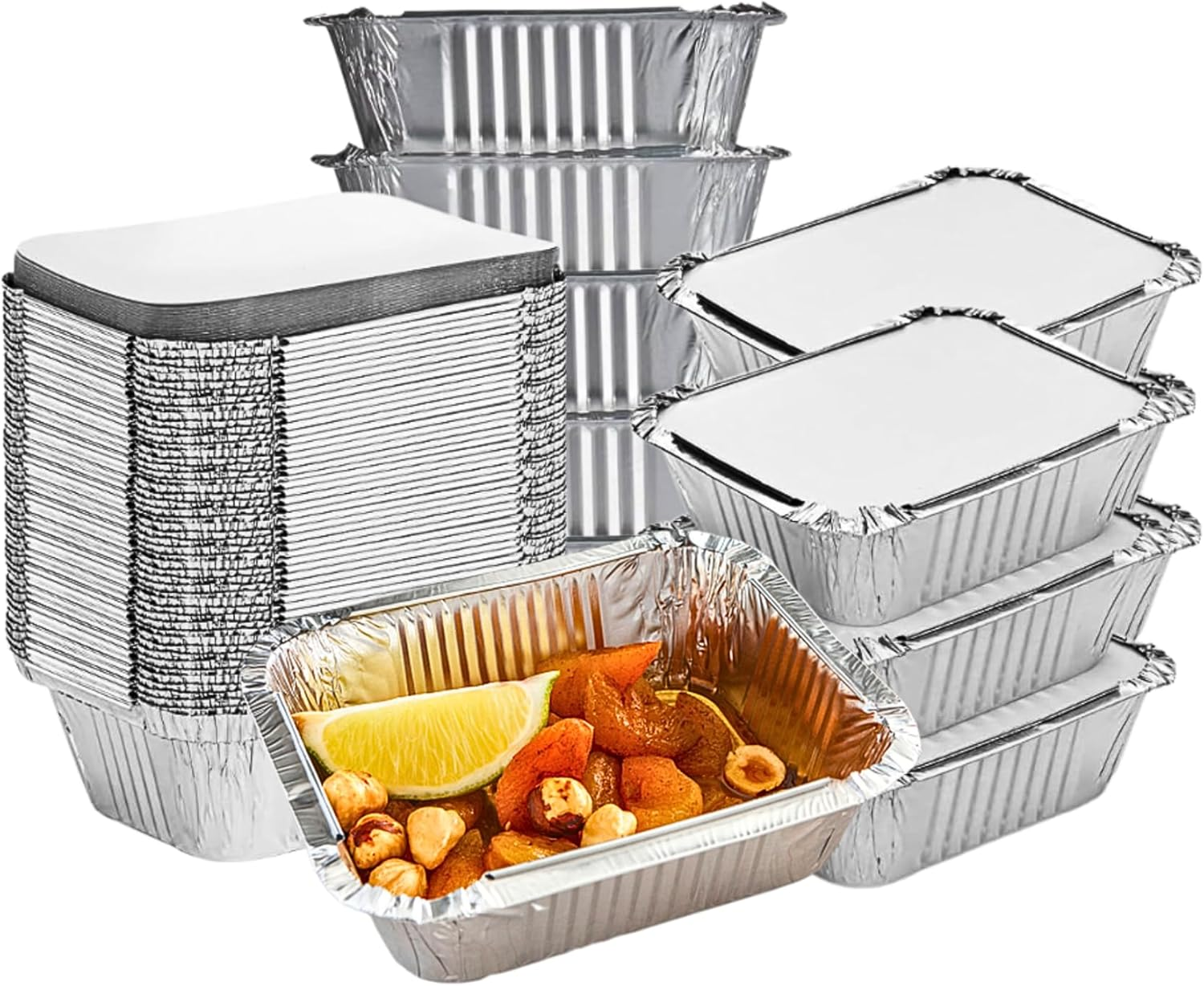 Aluminum Pans with Flat Lids, 1 Lb Capacity | Disposable Foil Pans with Secure Lids for Food Storage, Meal Prep, Catering, Baking, Takeout, and Parties | Pack of 10