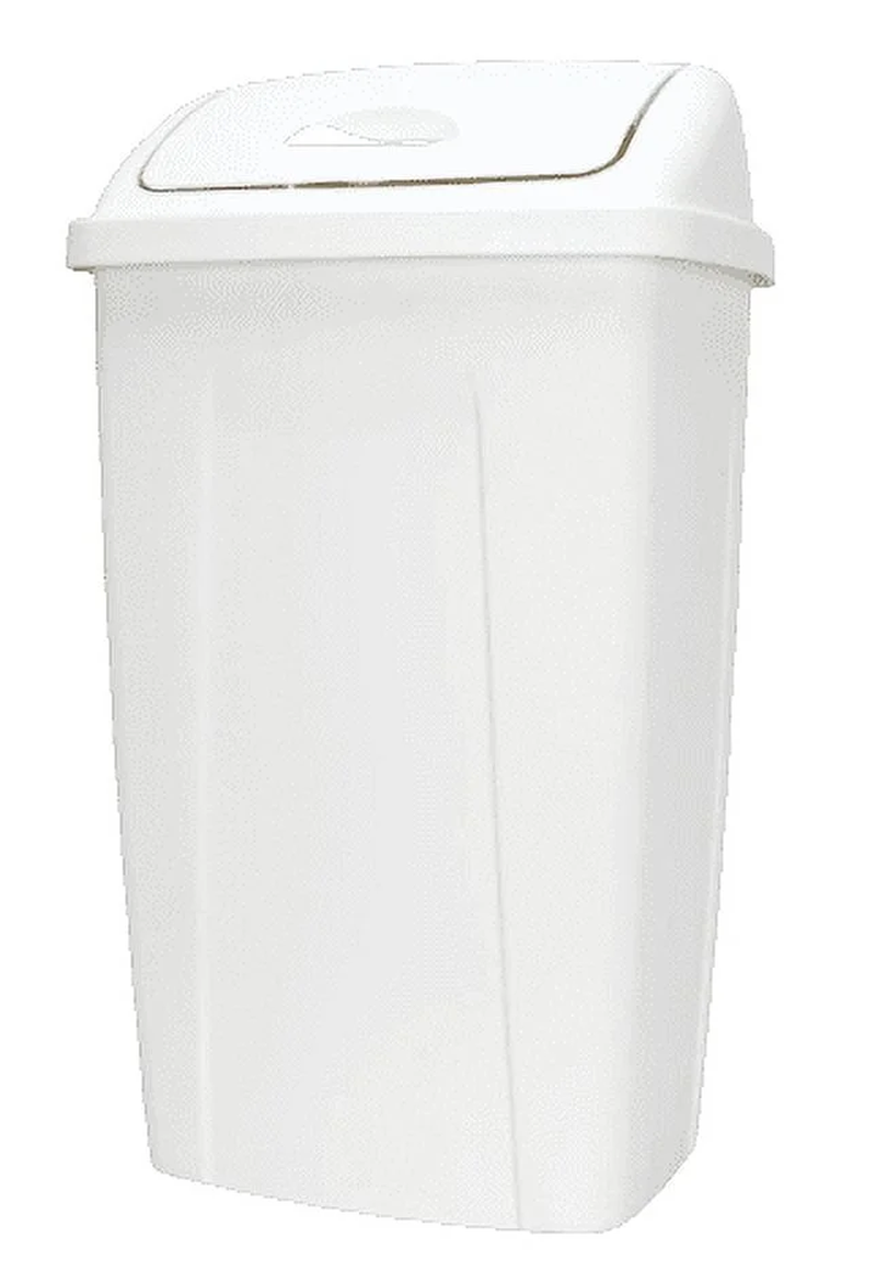 Mainstays 13 Gallon Trash Can, Plastic Swing Top Kitchen Trash Can, White...