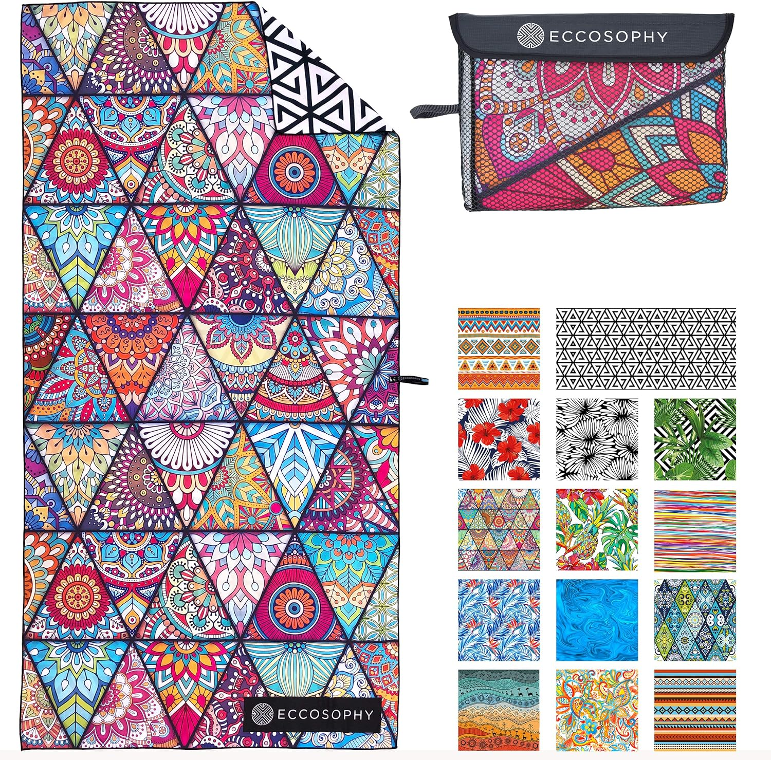 ECCOSOPHY Microfiber Beach Towel - Sand Free Towels Are Quick Dry, Light Weight, Super Absorbent - Perfect Pool, Travel, Cruise, Camping Essentials - Oversized Extra Large for Adults 71X35 In