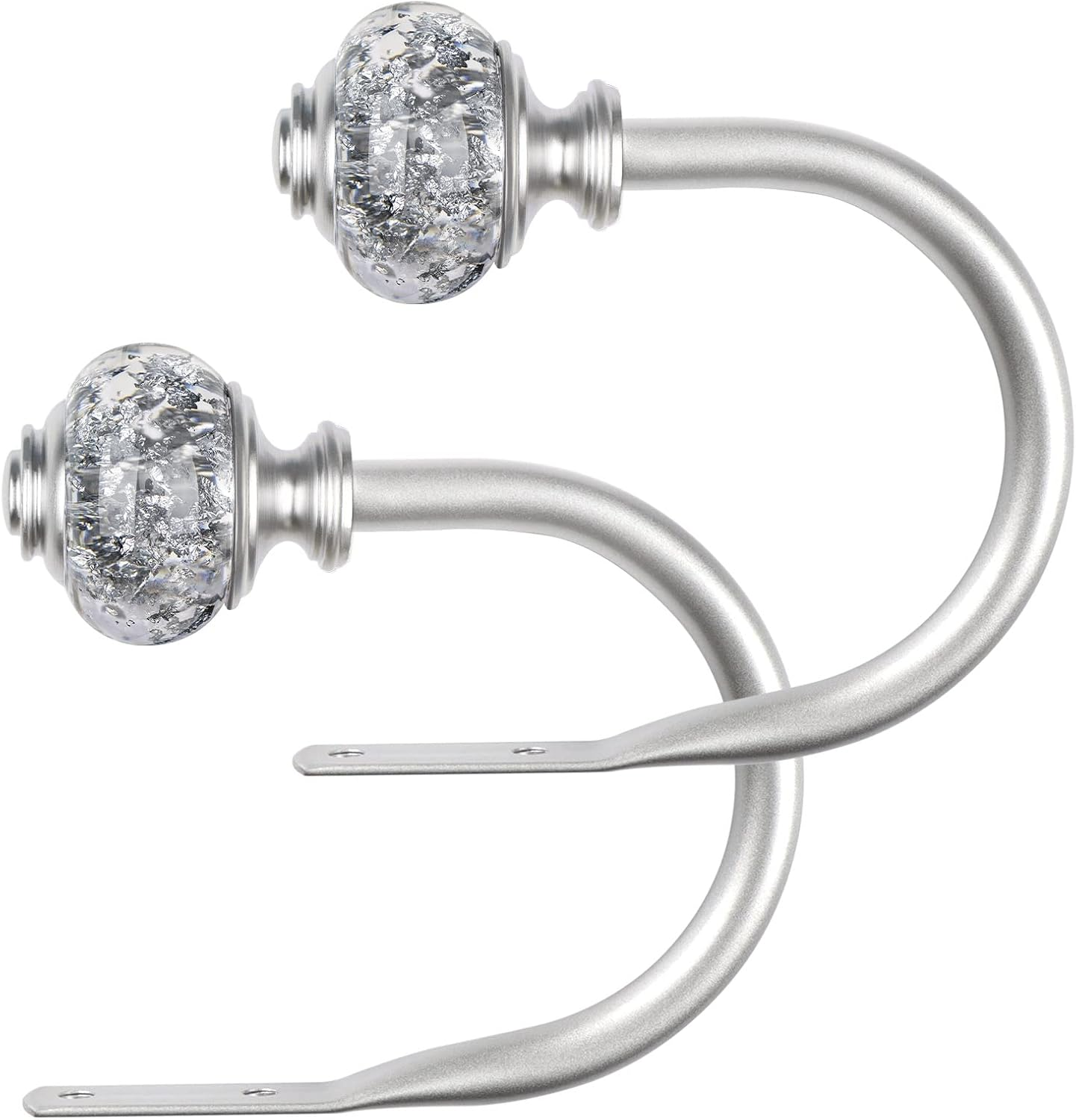 2 Pack Curtain Holdbacks, USFOOK Silver Decorative Window Drapery Tiebacks (2 Pack/1 Pair), Curtain Tie Back Hooks for Wall with Translucent Finials (3.95