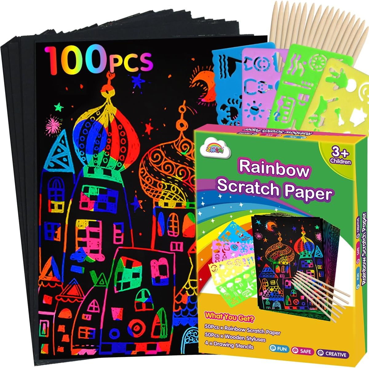 ZMLM Scratch Paper Art Set: 100Pcs Magic Art Craft Kid Easter Gifts Scratch Paper Supplies Toddler Preschool Learning Toys for Age 3 4 5 6 7 8 Girls Boys Birthday Activities Party Favors