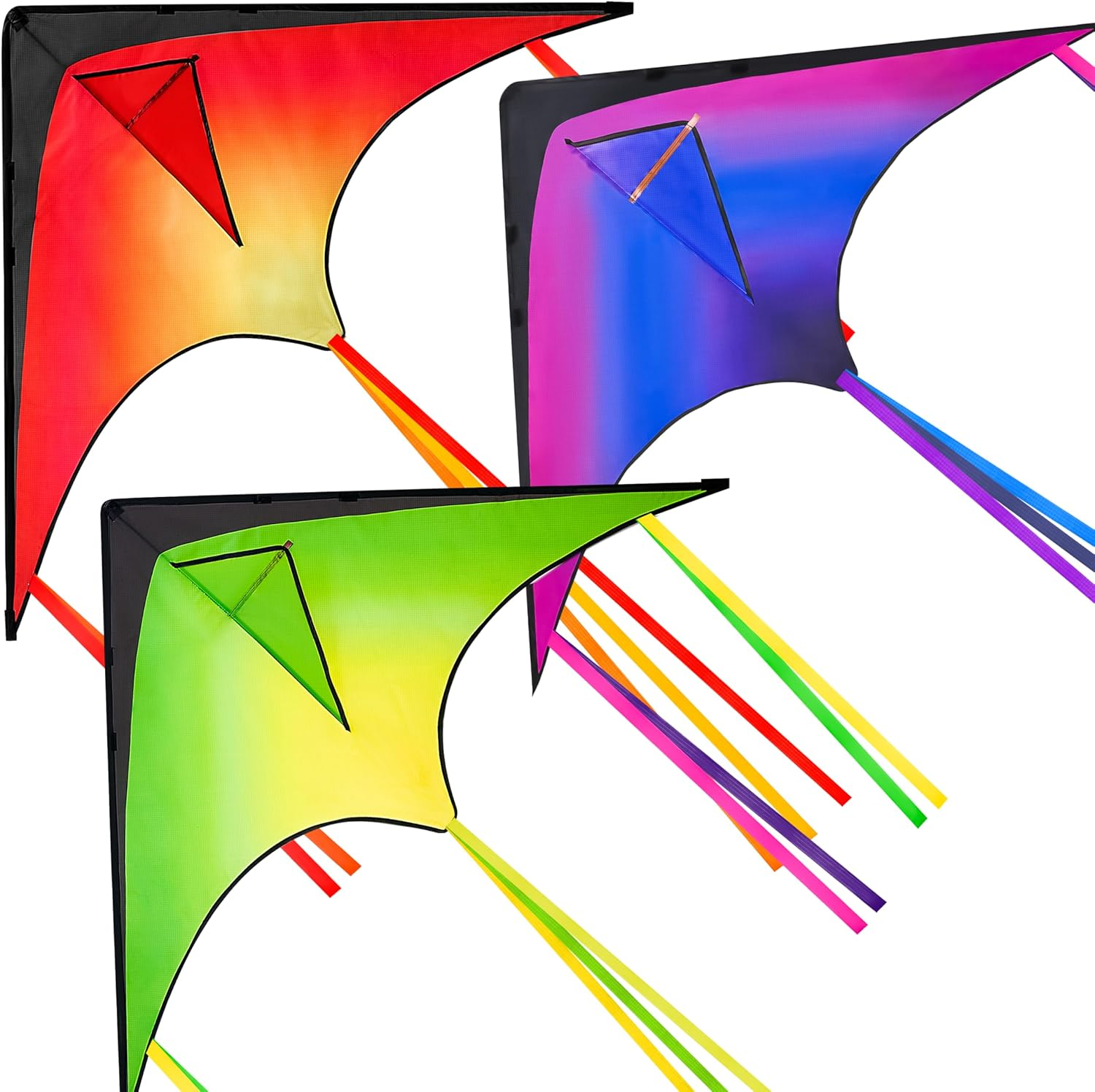 3 Packs Large Delta Kite Red, Green and Purple, Easy to Fly Huge for Kids Adults with 262.5ft String, Large Delta Beach Kite for Outdoor Games and Activities