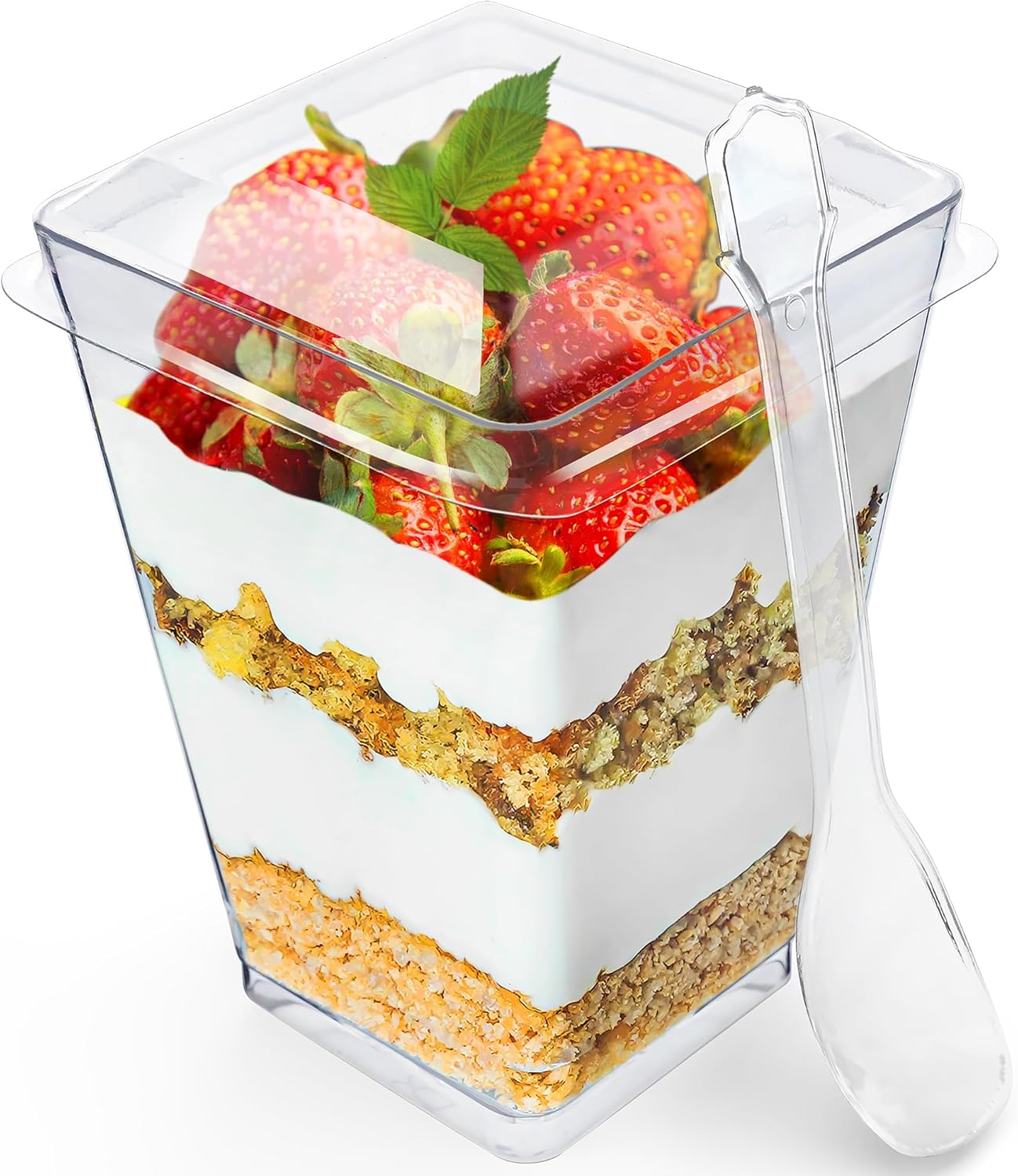 50 Pack 5 Oz Plastic Dessert Cups with Lids and Spoons – Plastic Parfait Cups for Appetizer and Desserts Be It, Mousse, Tiramisu, Pudding, or Salads - Perfect for Parties