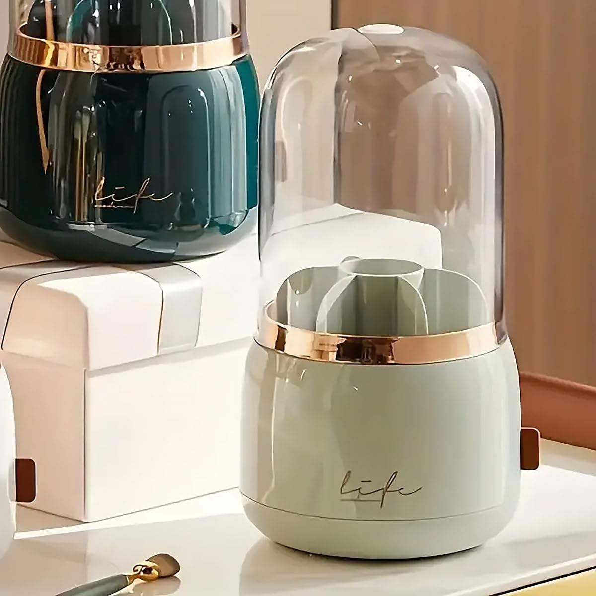 360° Rotating Dustproof Makeup Brush Holder, Luxury Cosmetic Storage Organize... - Picture 8 of 14