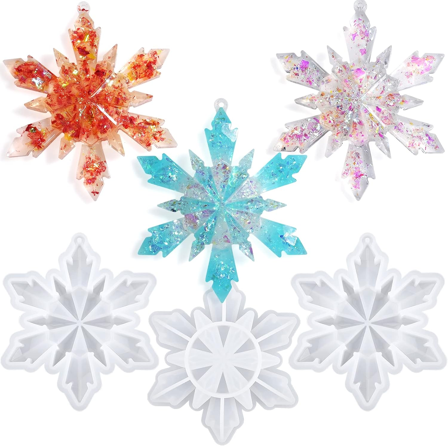Christmas Resin Molds, Snowflake Resin Mold, 3Pcs Big Snowflake Silicone Molds for Resin, Christmas Ornament Resin Molds DIY Xmas Decoration Gift