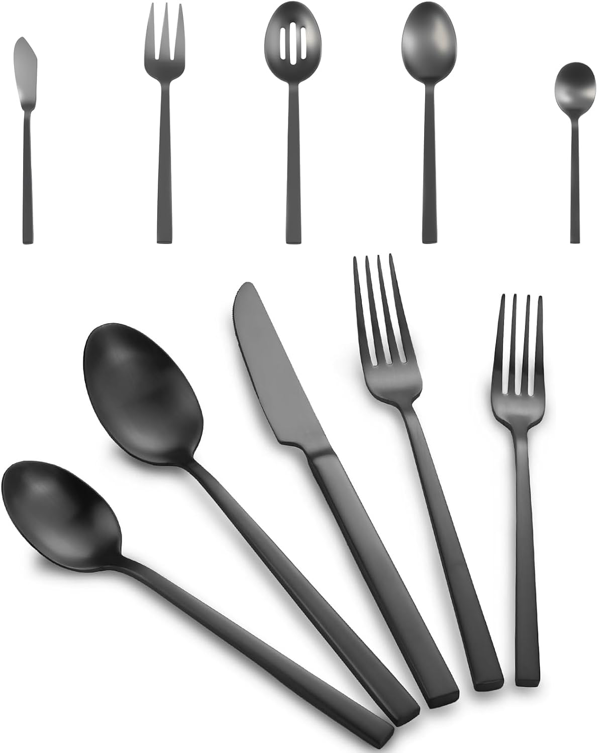 Black Silverware Set with Cuboid Handle 45-Piece Service for 8
