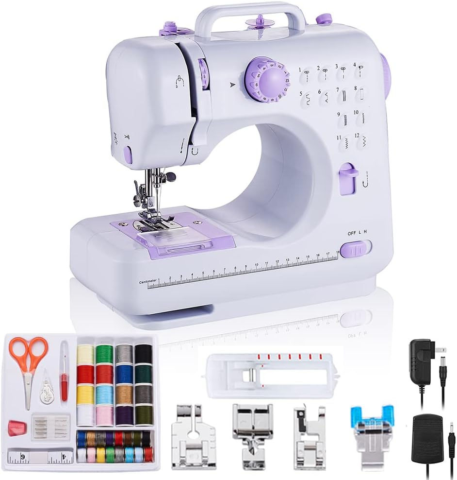Sewing Machine Portable Mini Electric Sewing Machine for Beginners 12 Built-In Stitches 2 Speed with Foot Pedal,Light, Storage Drawer.