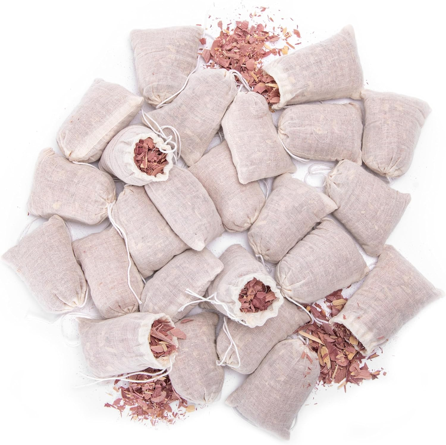 Pack of 24 Cedar Sachets Bag, Red Cedar Chips Sachets for Clothes Storage, Home Fragrance Sachet for Drawers and Closets, LV-F-CC-1