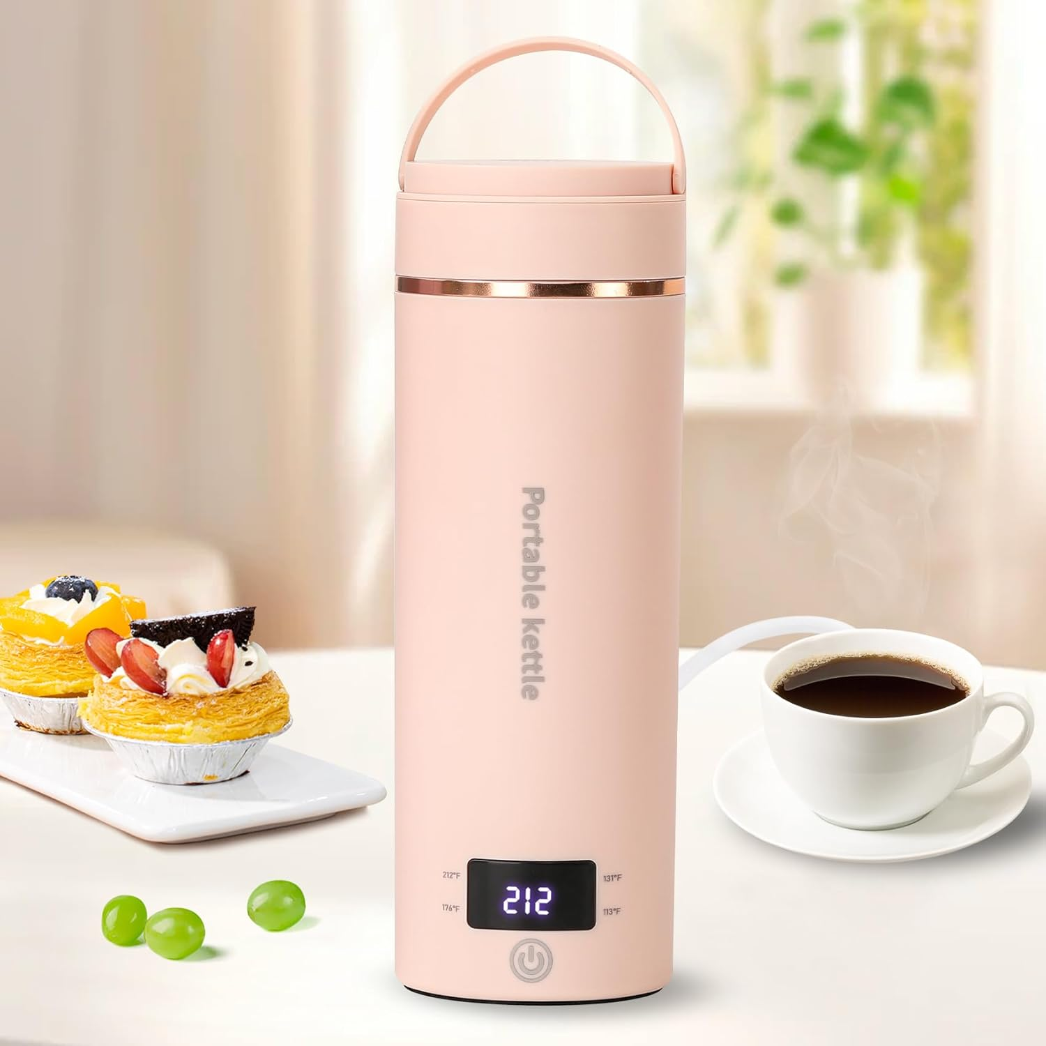 Travel Electric Kettle Portable Mini Kettle,Small Hot Water Boiler with 4 Temperature Settings,304 Stainless Steel,Fast Boiling Water with Auto Shut-Off and Boil Dry Protection (Pink, 400Ml)