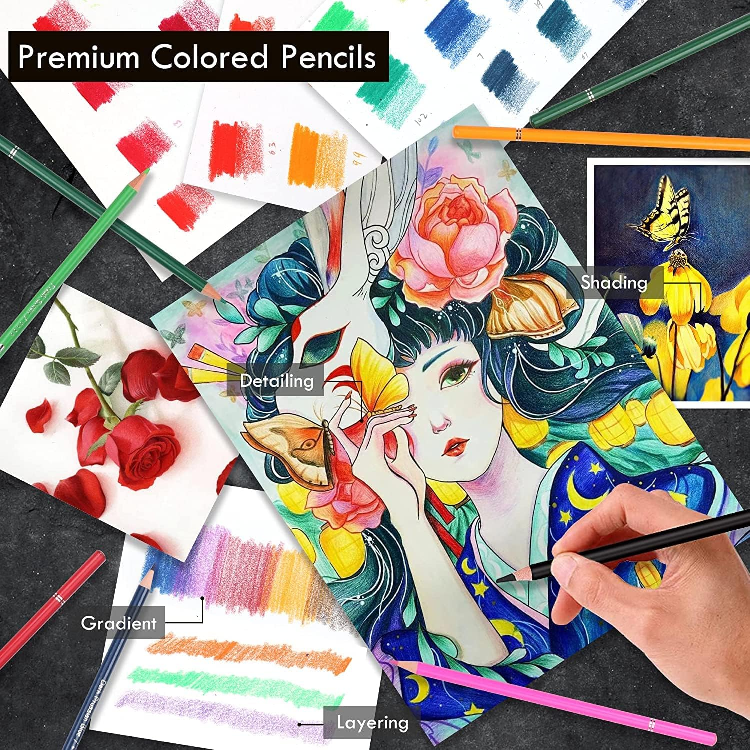 180 Coloured Pencils, Professional Drawing Set, Numbered, Soft Core Colouring... - Picture 7 of 16