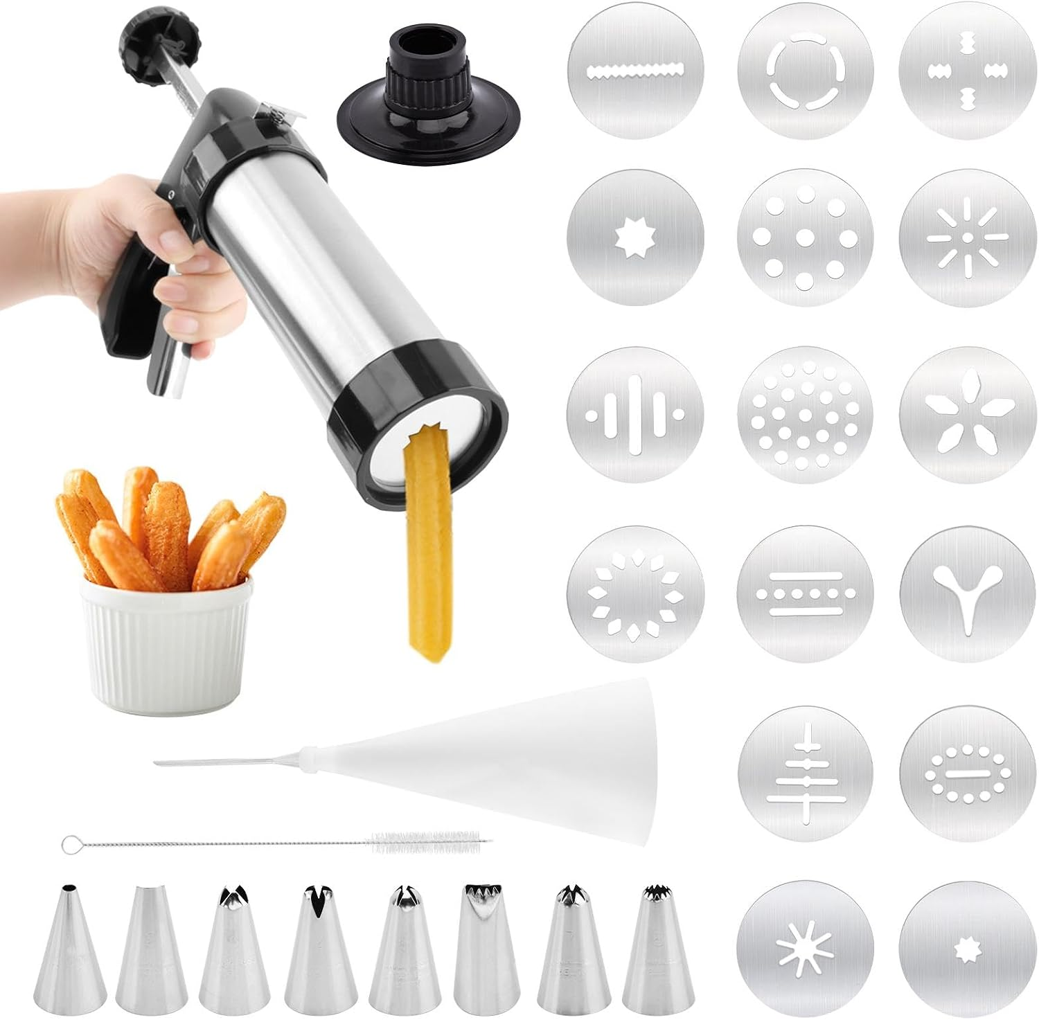 Professional Churro Maker Machine with 16 Discs & 8 Nozzles Cookie
