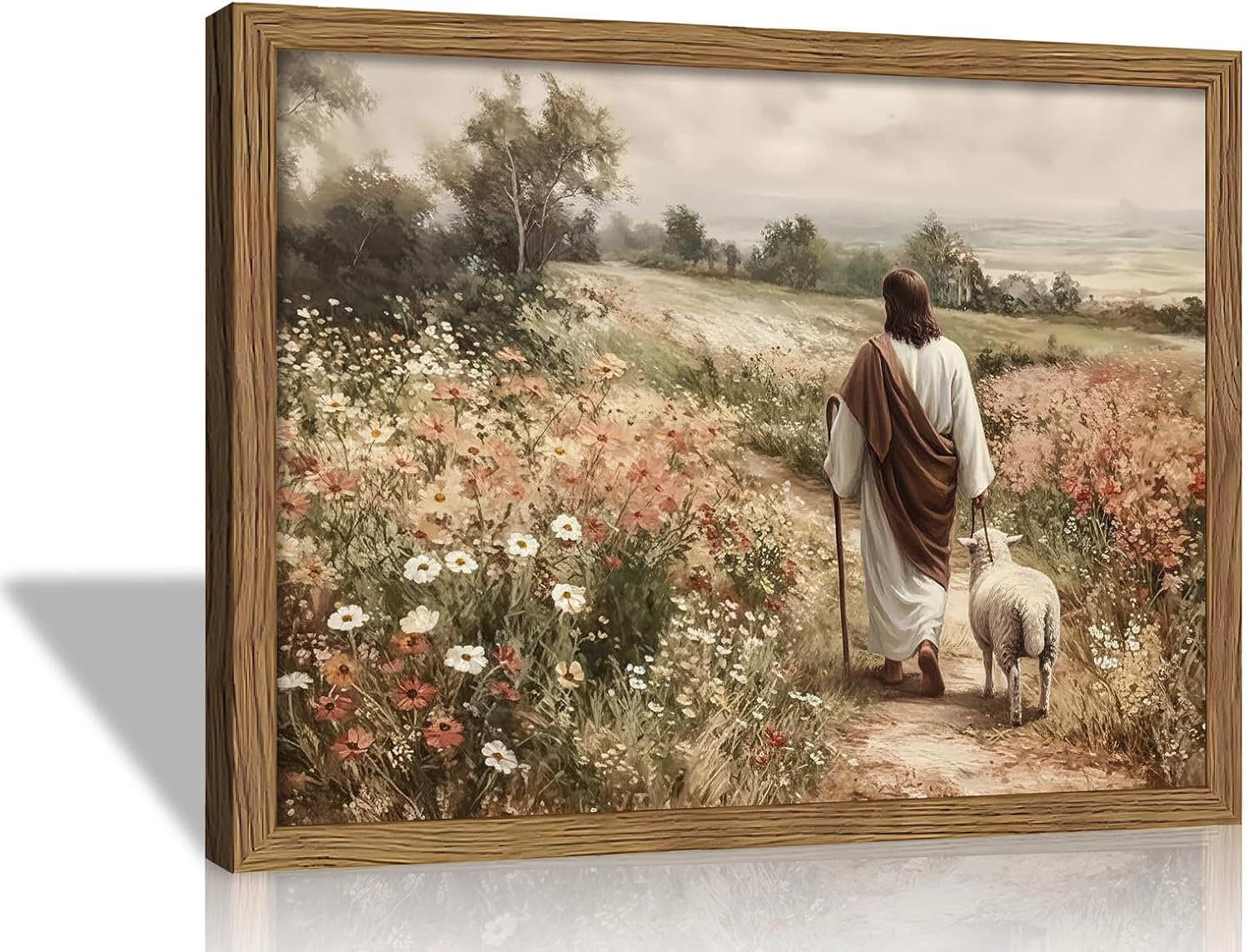 Framed Jesus and Lamb Wall Art Christian Pictures Wall Decor God Faith Paintings