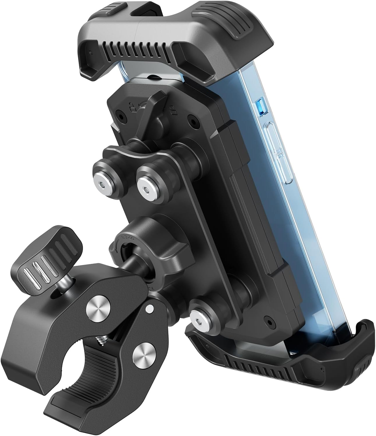 Tounee Motorcycle Phone Mount - Dual Vibration Dampener, Tool-Free Bike Phone Holder Handlebar Clip & Secure Lock for Iphone 16/15 Pro Max, 4.7-6.7" Phones - Black
