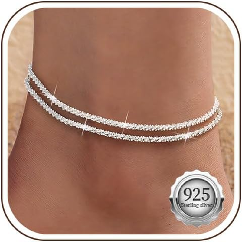 Sterling Silver Ankle Bracelets for Women,Gold Dainty Layered Waterproof Anklet for Women, Anklet Set Stackable Beach Gift Adjustable Size