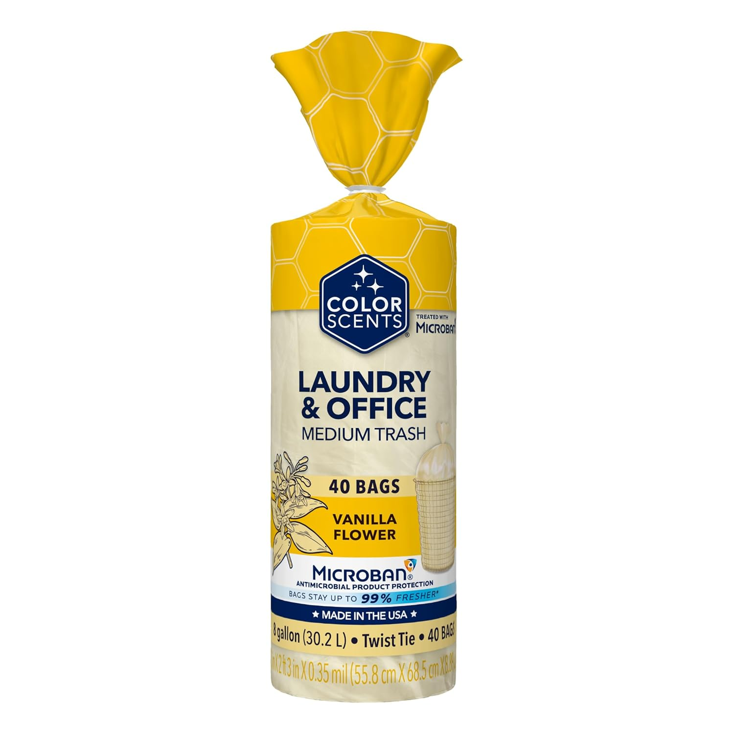 Medium Trash Bags - 8 Gallon, 40 Bags (1 Pack of 40 Count), Twist Tie - Ivory Bag in Vanilla Flower Scent with Microban