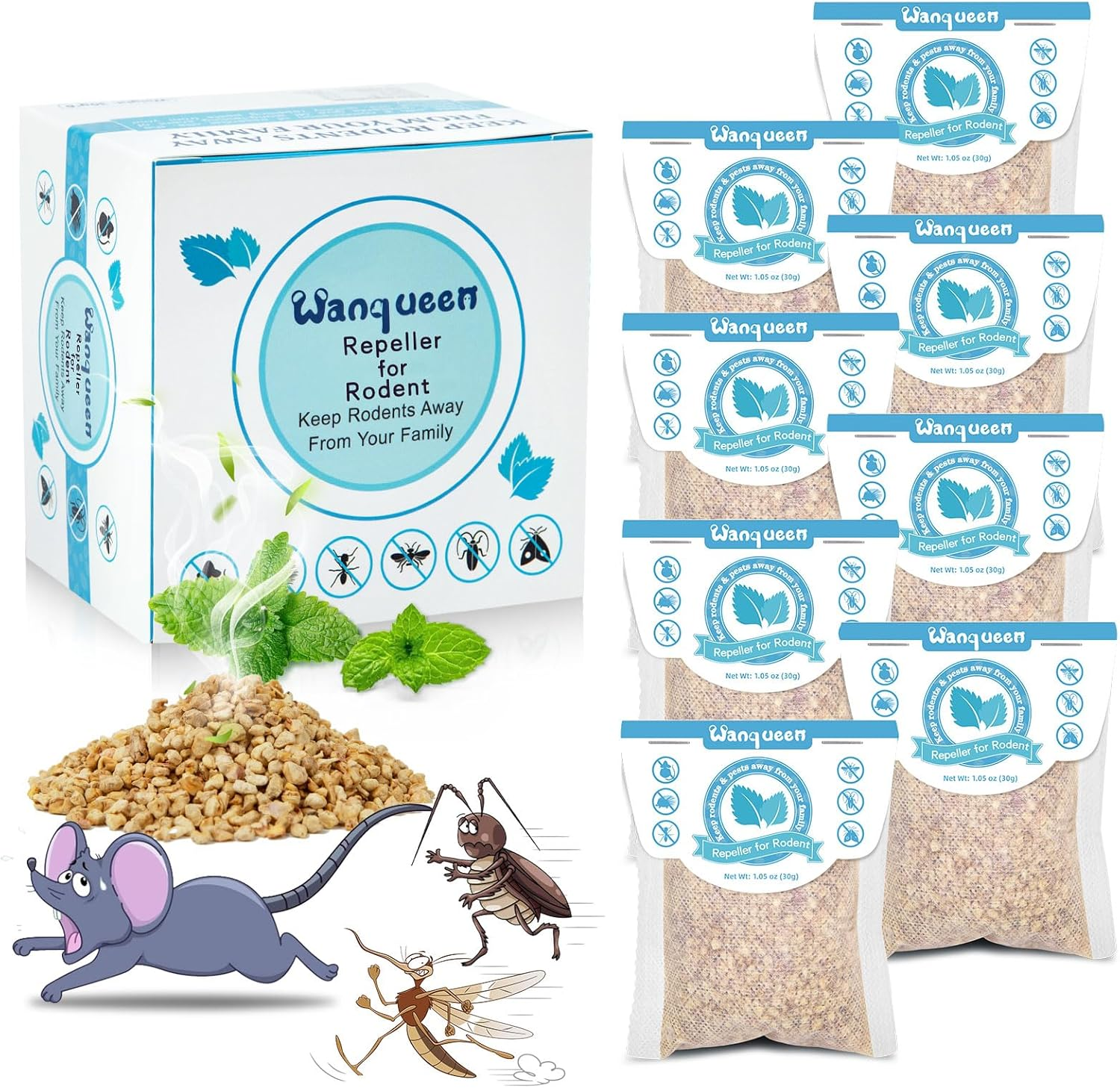 8 Pack Mouse Repellent Pouches Peppermint Oil Rodent Deterrent Natural Pest Safe