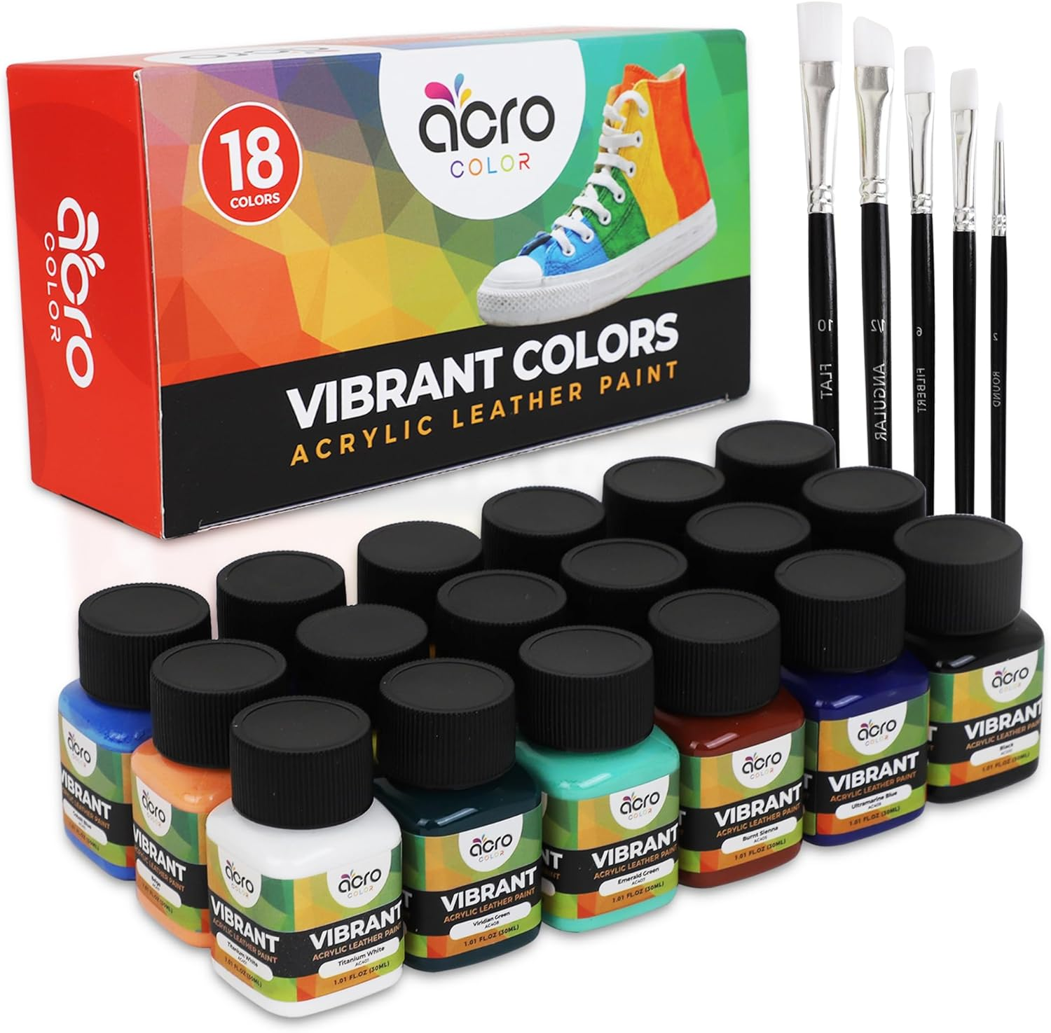 Acrylic Leather Paint for Shoes 18 Color Leather Paint Kit with 5 Paint Brushes