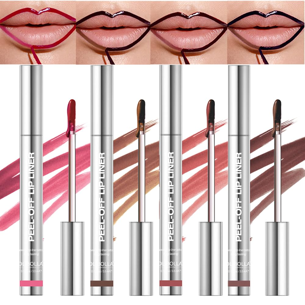 4Pcs Peel off Lip Liner Stain Set - Long-Lasting, Smudge-Proof, Waterproof Nude Matte Lip Tint, Non-Fading Peel off Lip Color, Effortless Precision & Full Coverage, 24H Color Hold