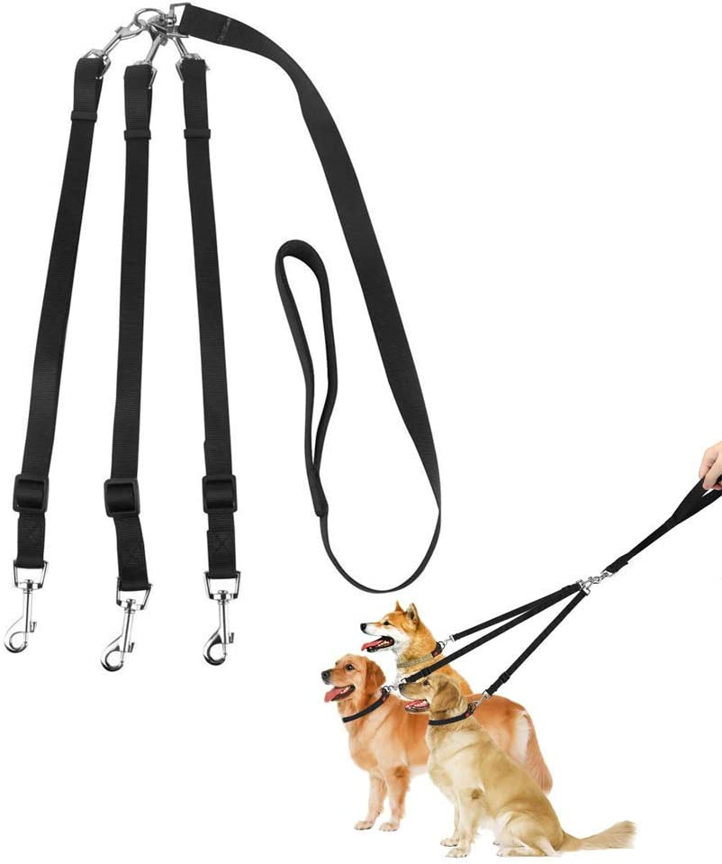 3 Way Dog Leash 3 in 1 Multiple Dog Leash Detachable Tangle Free 360° Swivel with Soft Padded Handle for Walking and Traning Two or Three Dog Leash(Black)