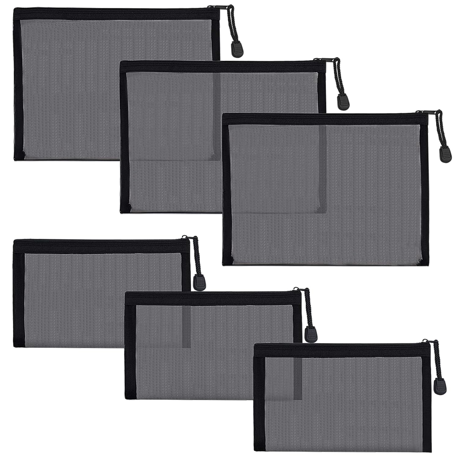 6 Pack Mesh Cosmetic Bags, Nylon Makeup Pouches with Zipper for Home Office P...